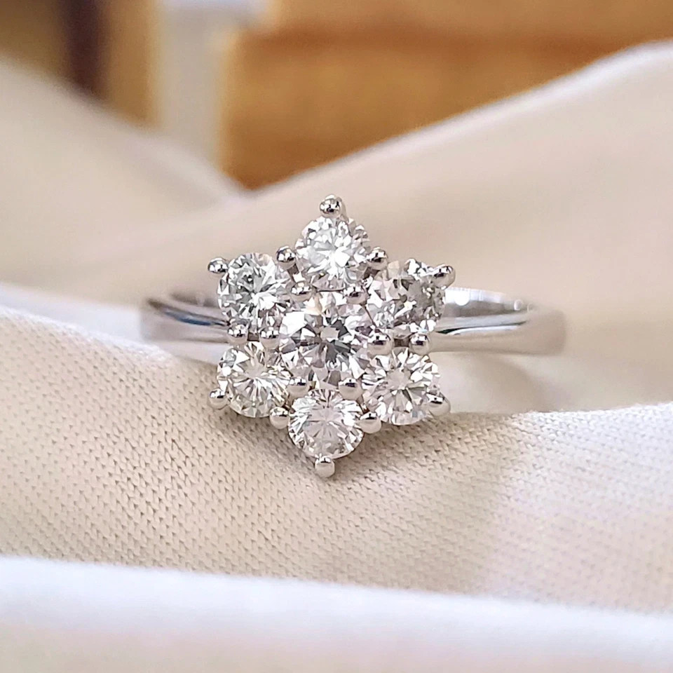 0.80 Ct Round Cut Lab Grown Diamond Flower Shape Ring Solid 925 Sterling Silver