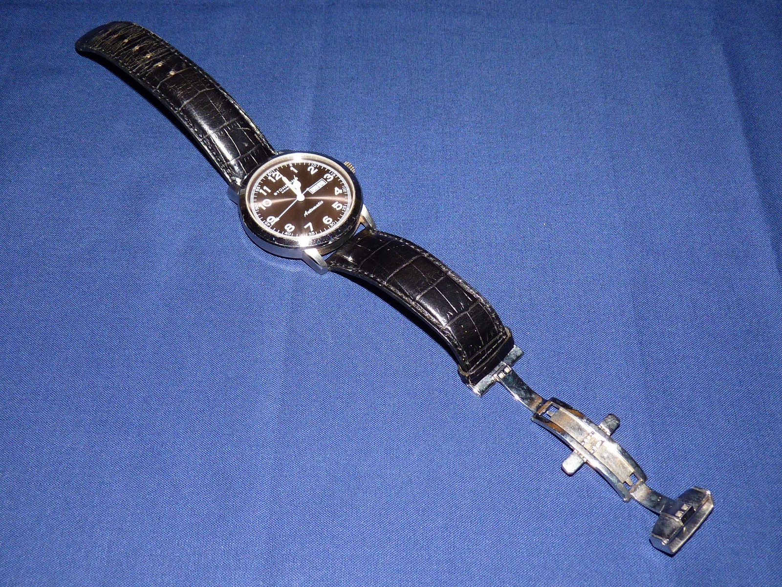 Stuhrling Original Lexus 44mm Day & Date, Charcoal Gray Dial, Black Strap, VG