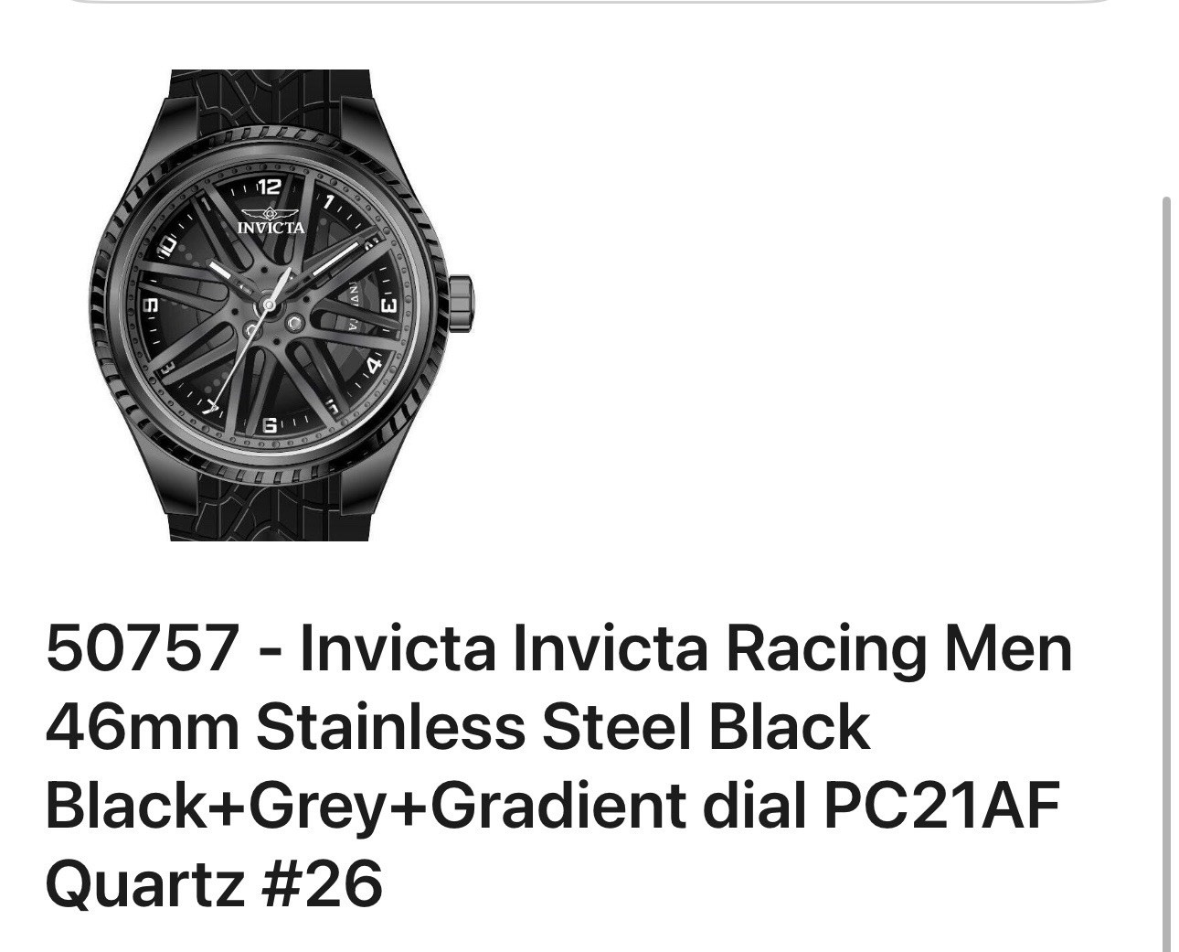 🔥NEW🔥Invicta Racing Rim Spinning Wheel Dial, Tire Tread Strap Mens Watch 50757