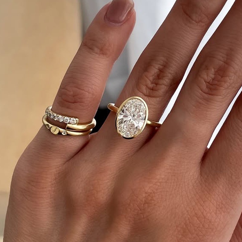 2.24 CT Oval Cut Moissanite Bezel Set Engagement Ring 14K Yellow Gold Plated