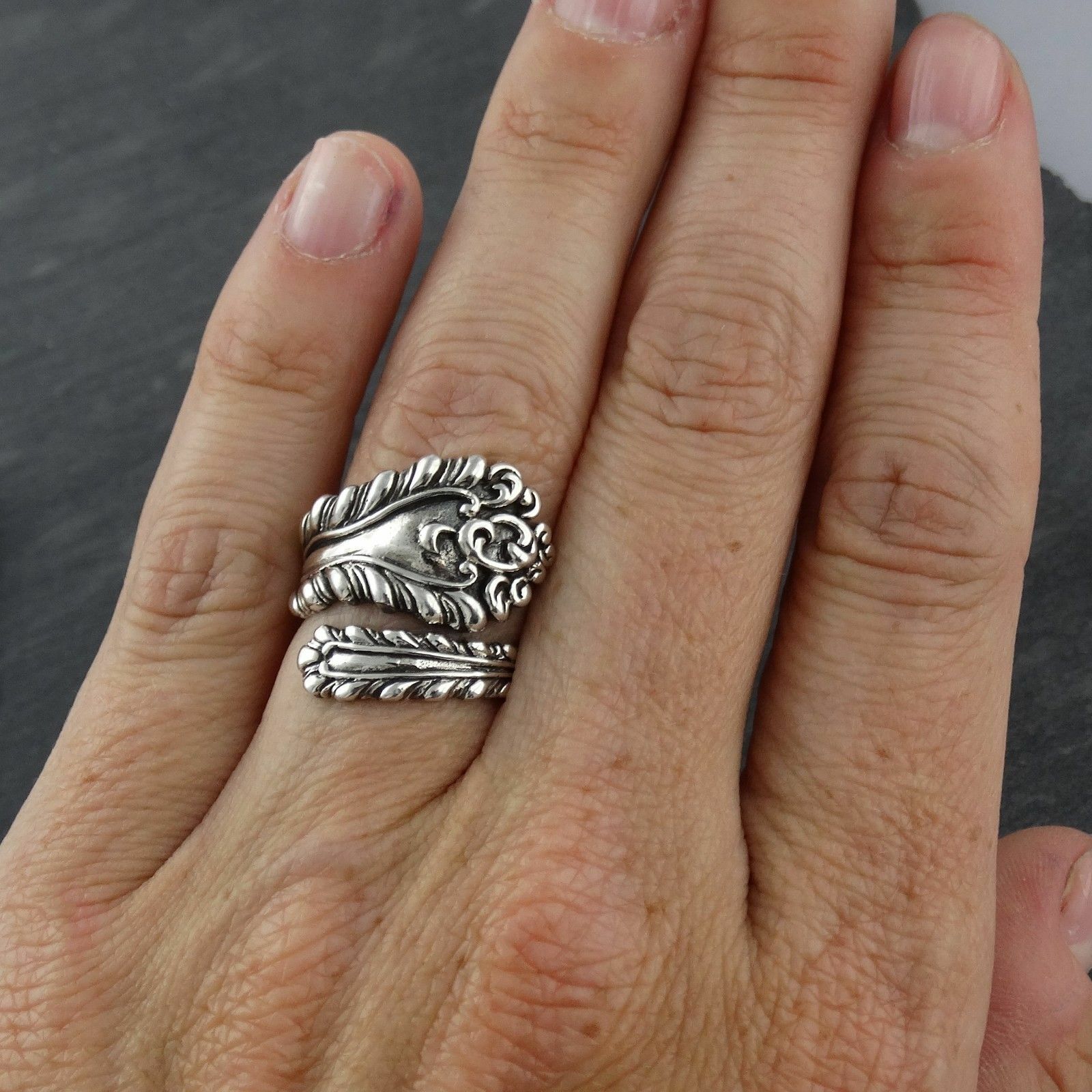 Victorian Spoon Handle Ring -925 Sterling Silver- Sizes 6-10 Cocktail Statement