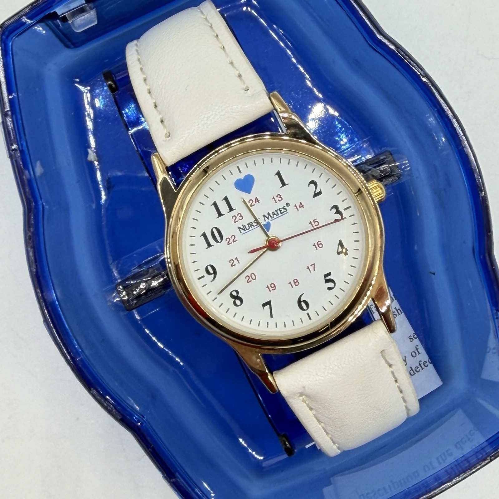Nurse Mates Gold bezel women’s nurse watch water-resistant leather strap – White