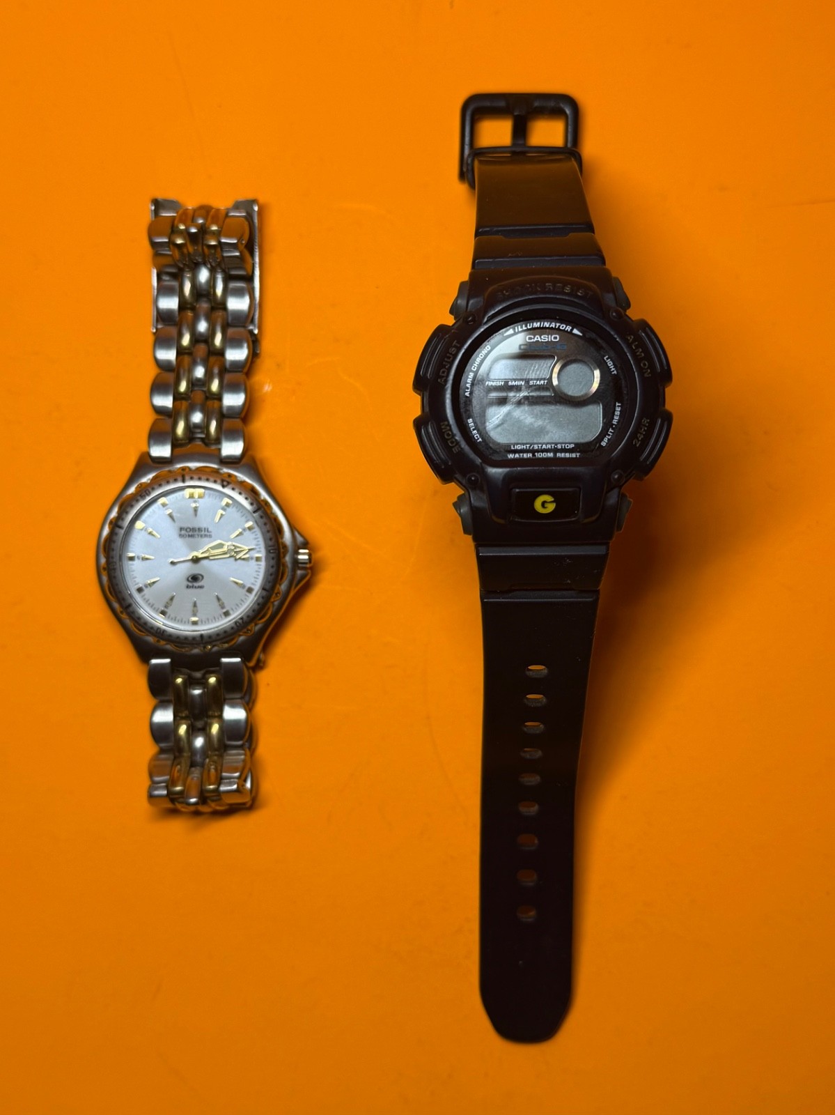 Vintage Y2K Watch Lot 2pc Casio Club G Retro & Two Tone Fossil Luminous Hands