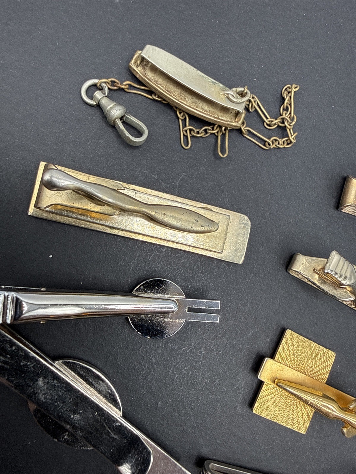 Lot Of Tie Clips And Other Vintage Clip Silver Gold Tone J4