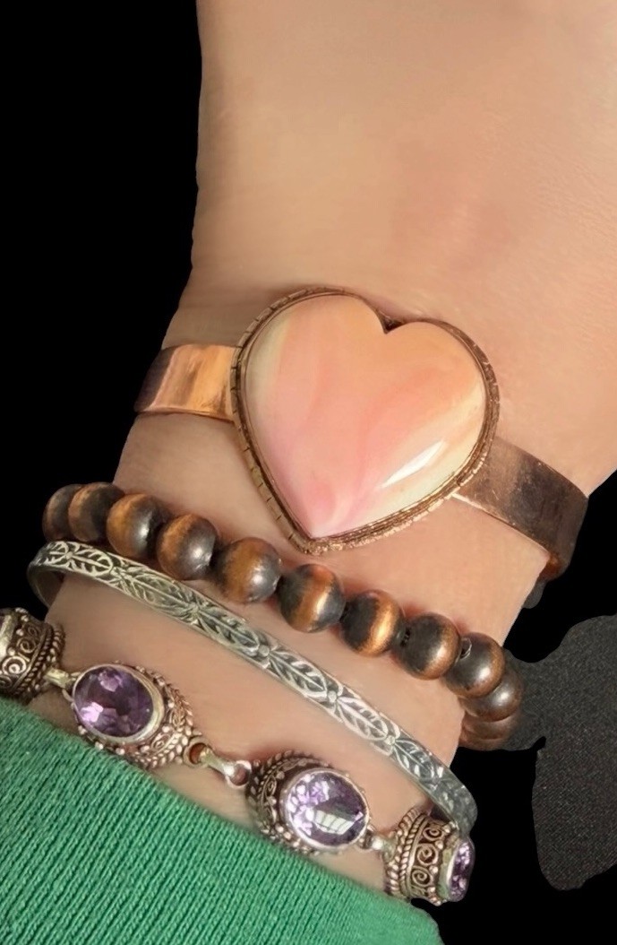 Pink Conch Heart Copper Cuff Bracelet Artisan Handmade