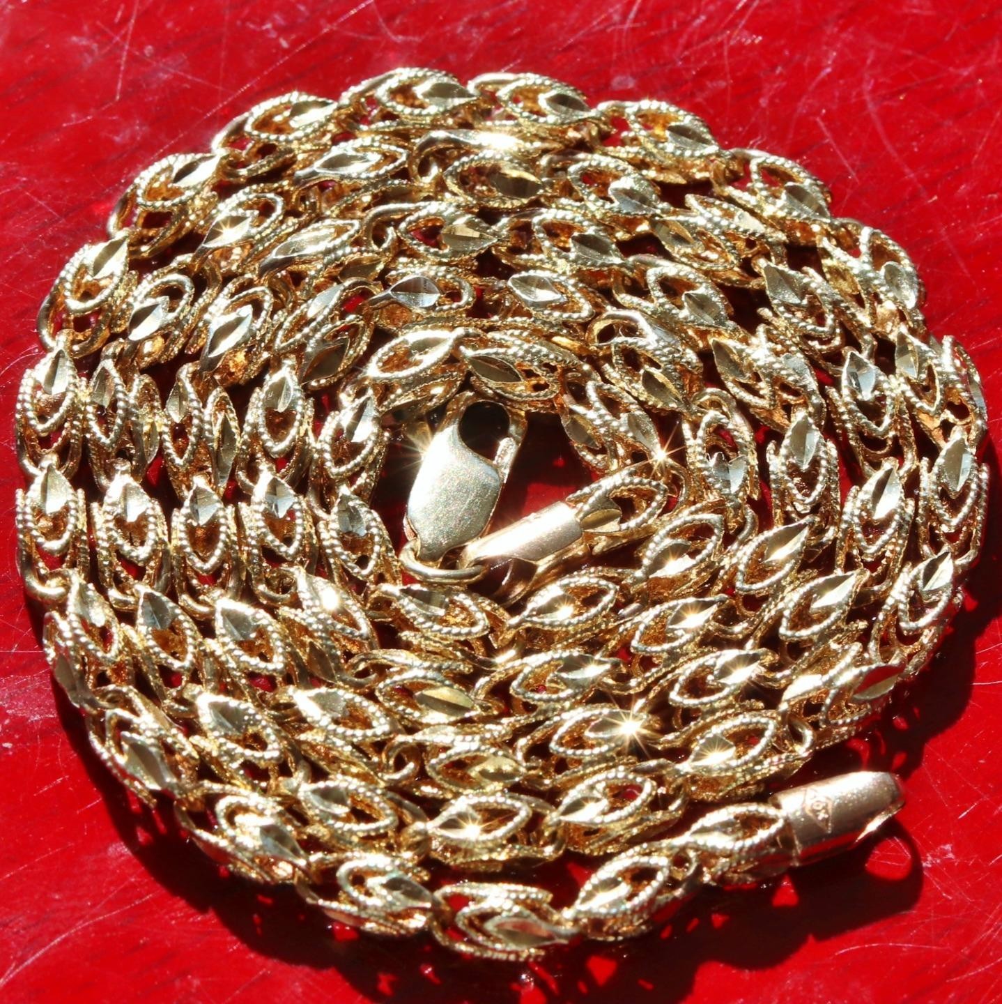 10k yellow gold necklace diamond cut Turkish link chain 20.5″ vintage 14.5g N274