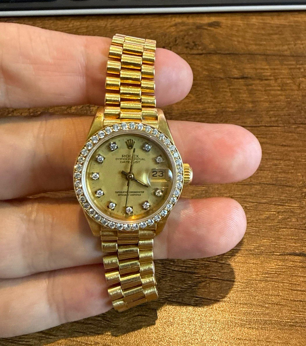 Rolex Datejust Womens Yellow Gold Diamond Bezel Dial Auto Chronometer Date Box