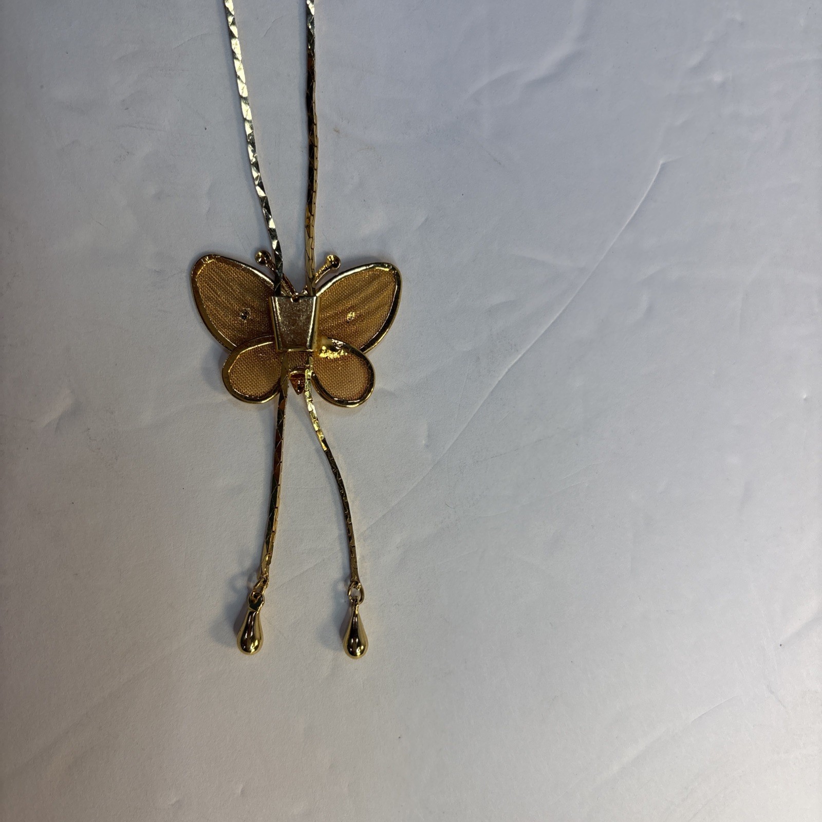 Vintage Gold Tone Filigree Butterfly Adjustable Slider Necklace 29”