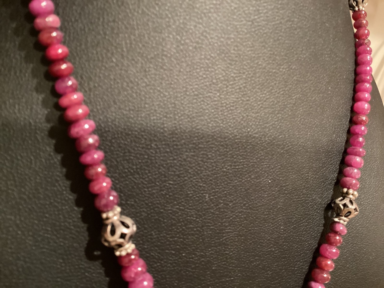 Raw Natural Ruby Roundell Beaded & .925 Sterling Silver Pendant Necklace OOAK