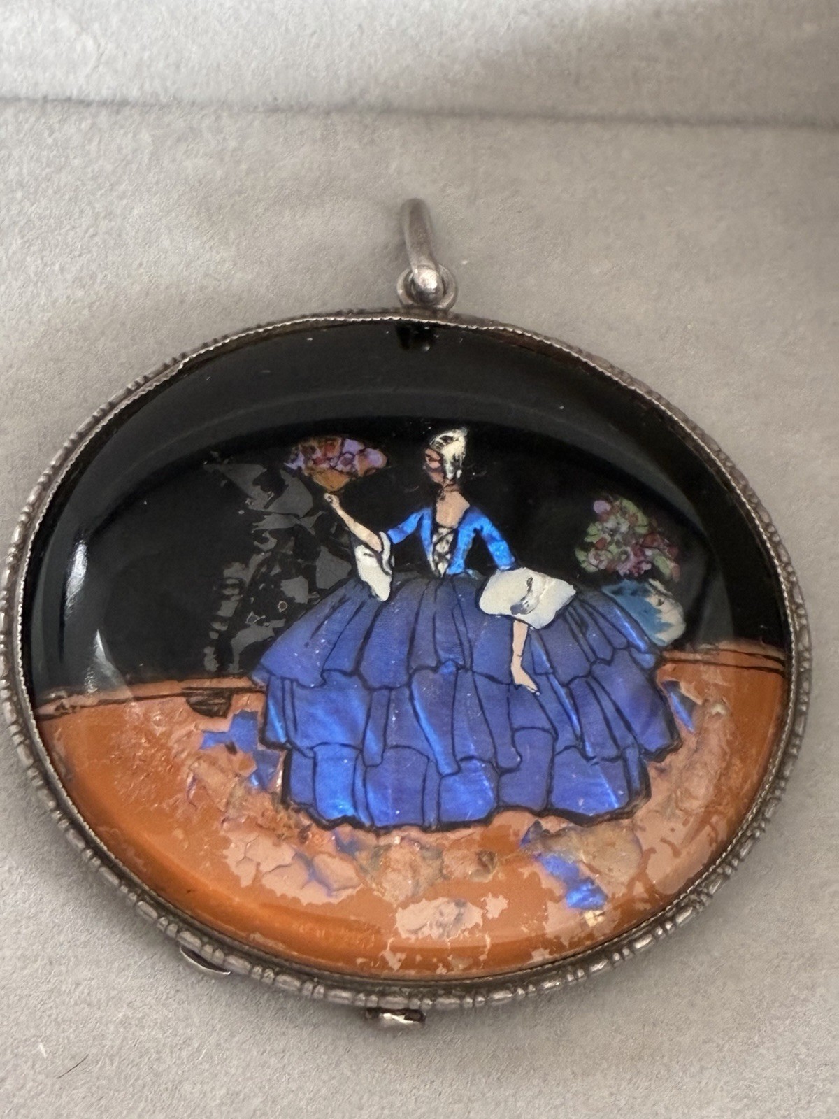 RARE Sterling Very Large & Early TLM Butterfly Wing Pendant Compact Crinoline
