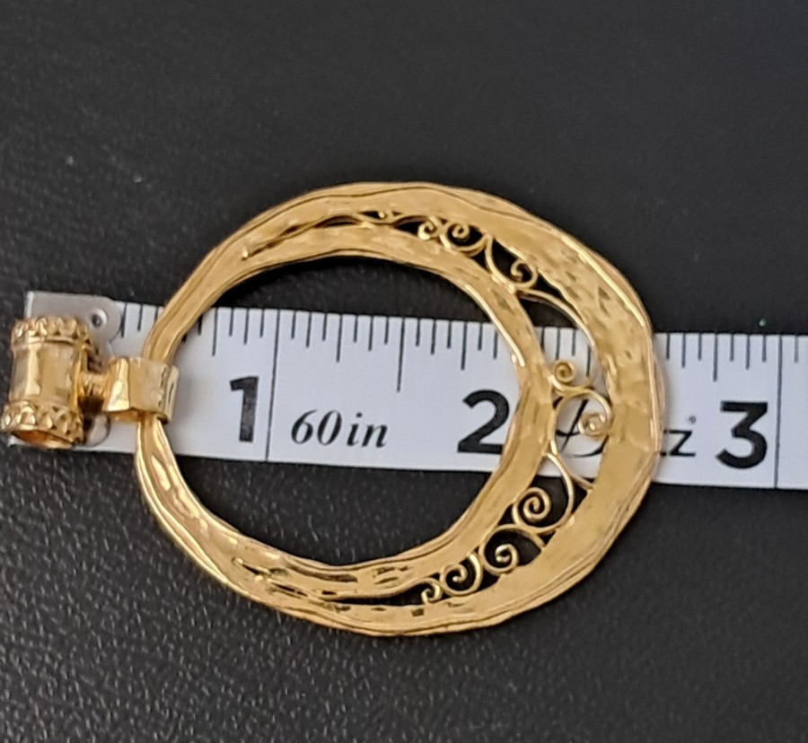 LIRM Sterling Silver Gold Plated Vintage Israel Large Circle Scroll Pendant 11G