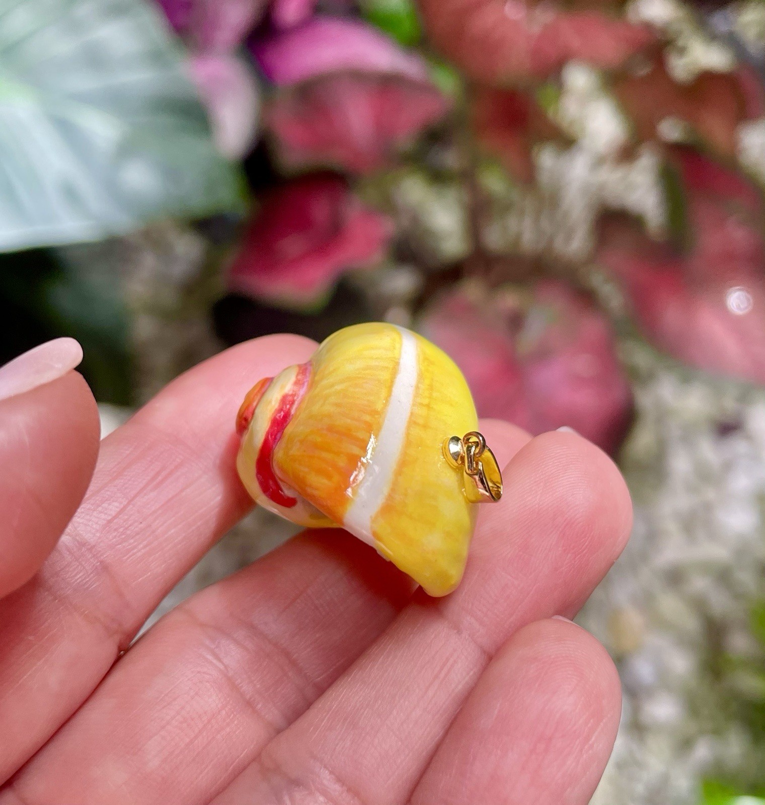 Handmade Ceramic Pendant Jewelry. Unique piece. Tangerine