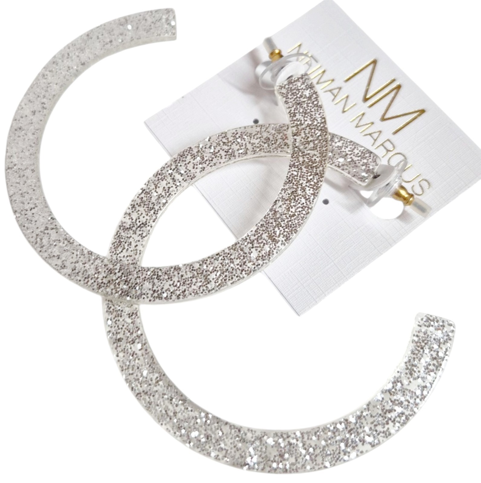 Stella & Ruby Glitter Resin Hoop Earring Silver Glitter Semi-Transparent NWT