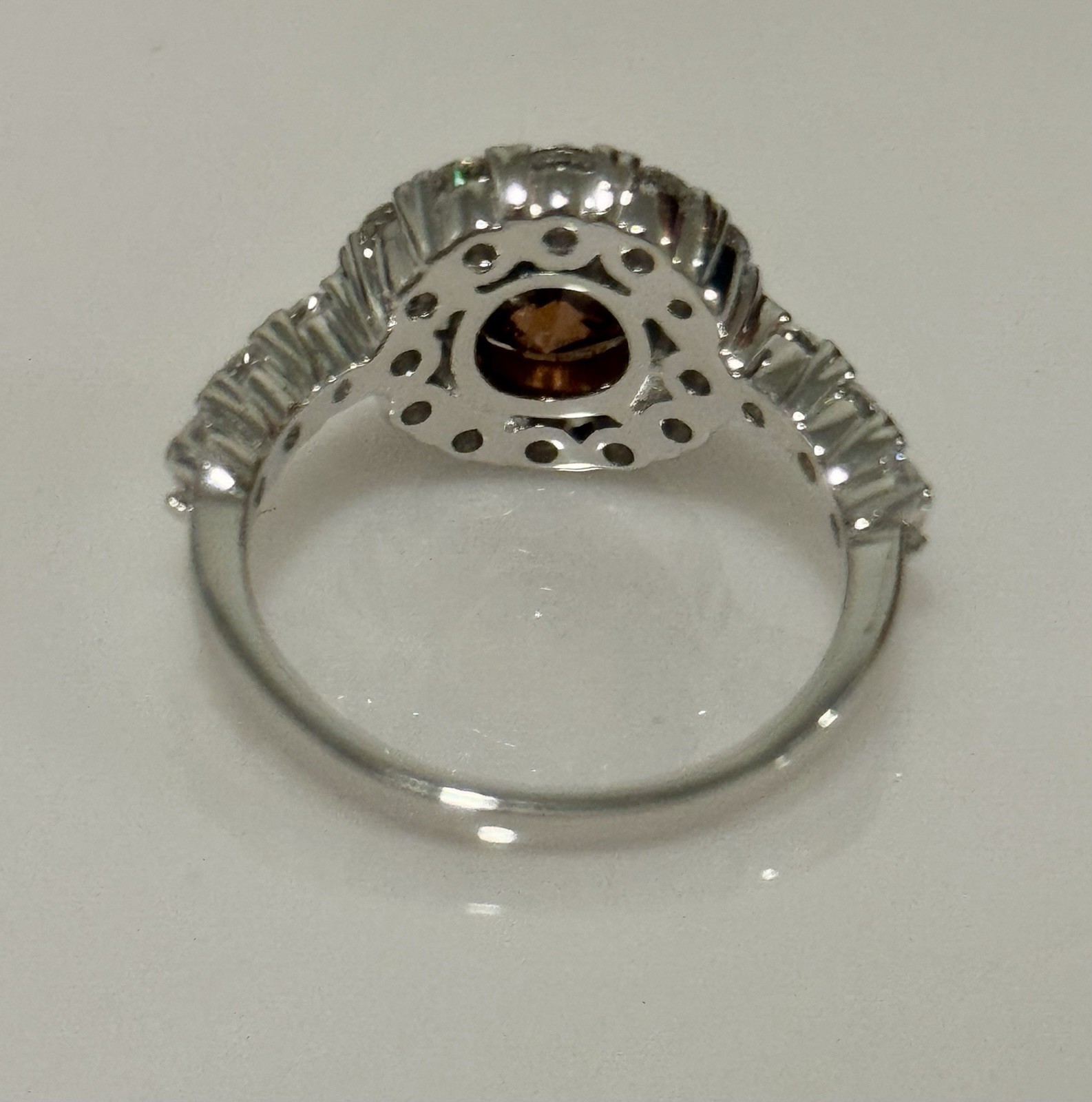 Cognac Brown/red Zircon Ring Size With Cz Accent Stones Sterling Silver Rhodium