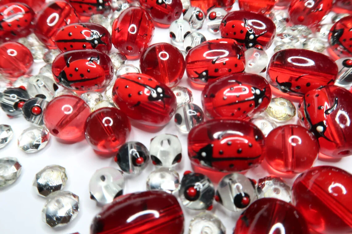 Ladybug Beads Glass Beads For Bracelet Making Garden Lucky 13mm RED Oval 20 pcs