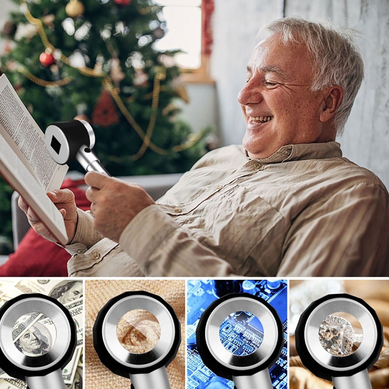 30X Double Optical Glass Lens Handheld Led Light HD Magnifying Glass Collection
