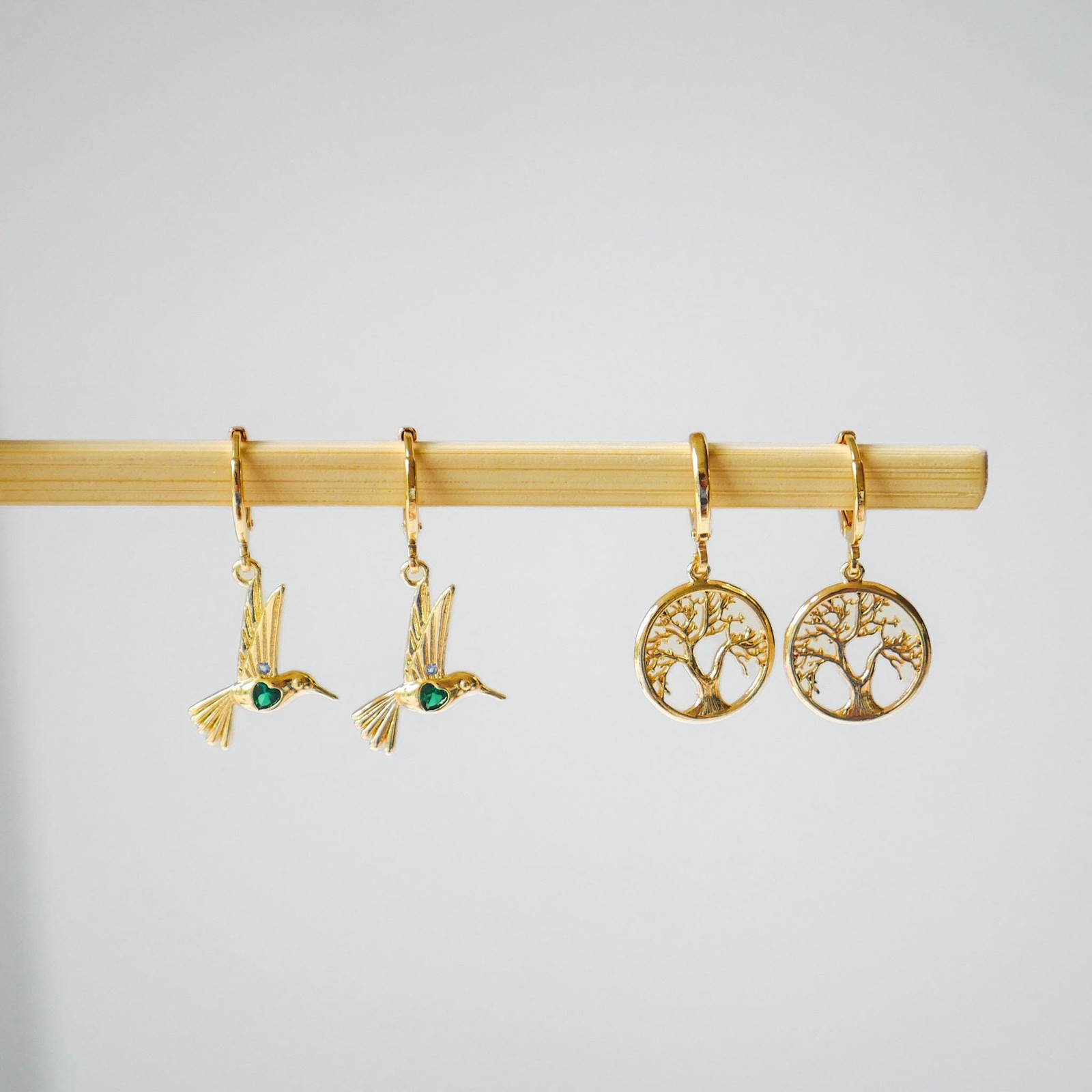 Gold Tree of Life Huggie Hoop Earrings, Charm Jewelry, Gift for Her