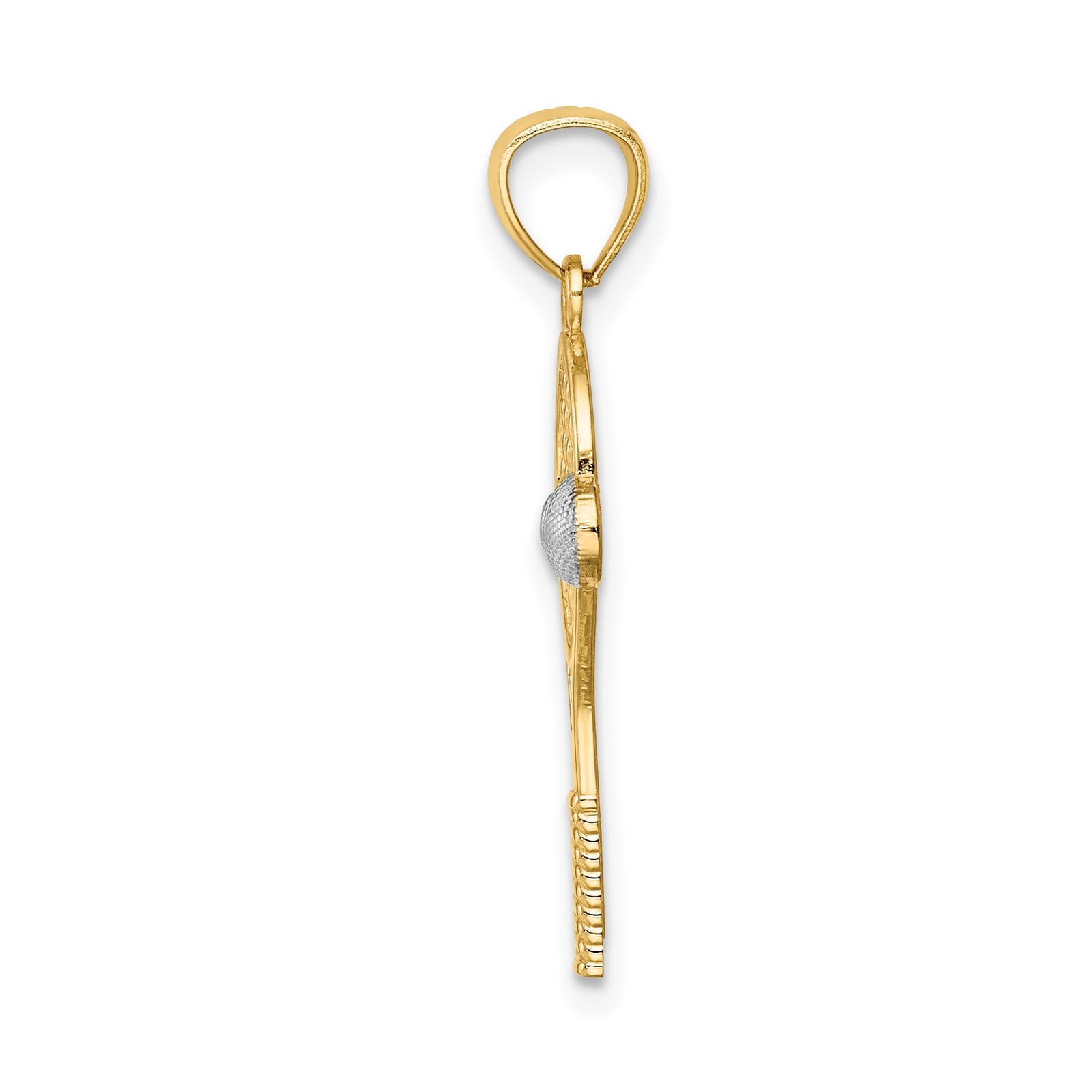 14k Two-Tone Gold Solid Tennis Racket Pendant Charm with Ball 24.5mm