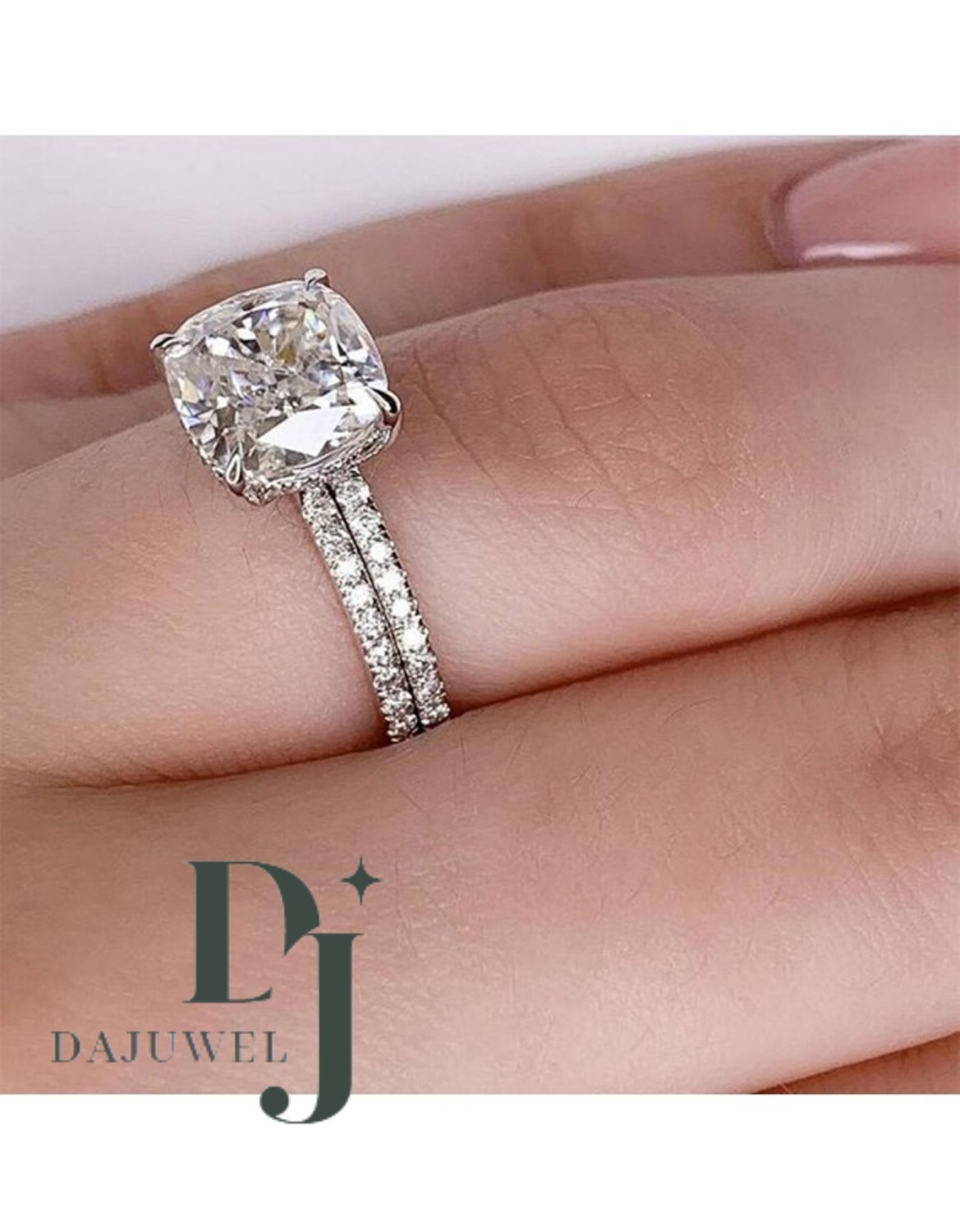 Moissanite Bridal Set Engagement Ring 2.50 CT Cushion Cut Solid 14K White Gold