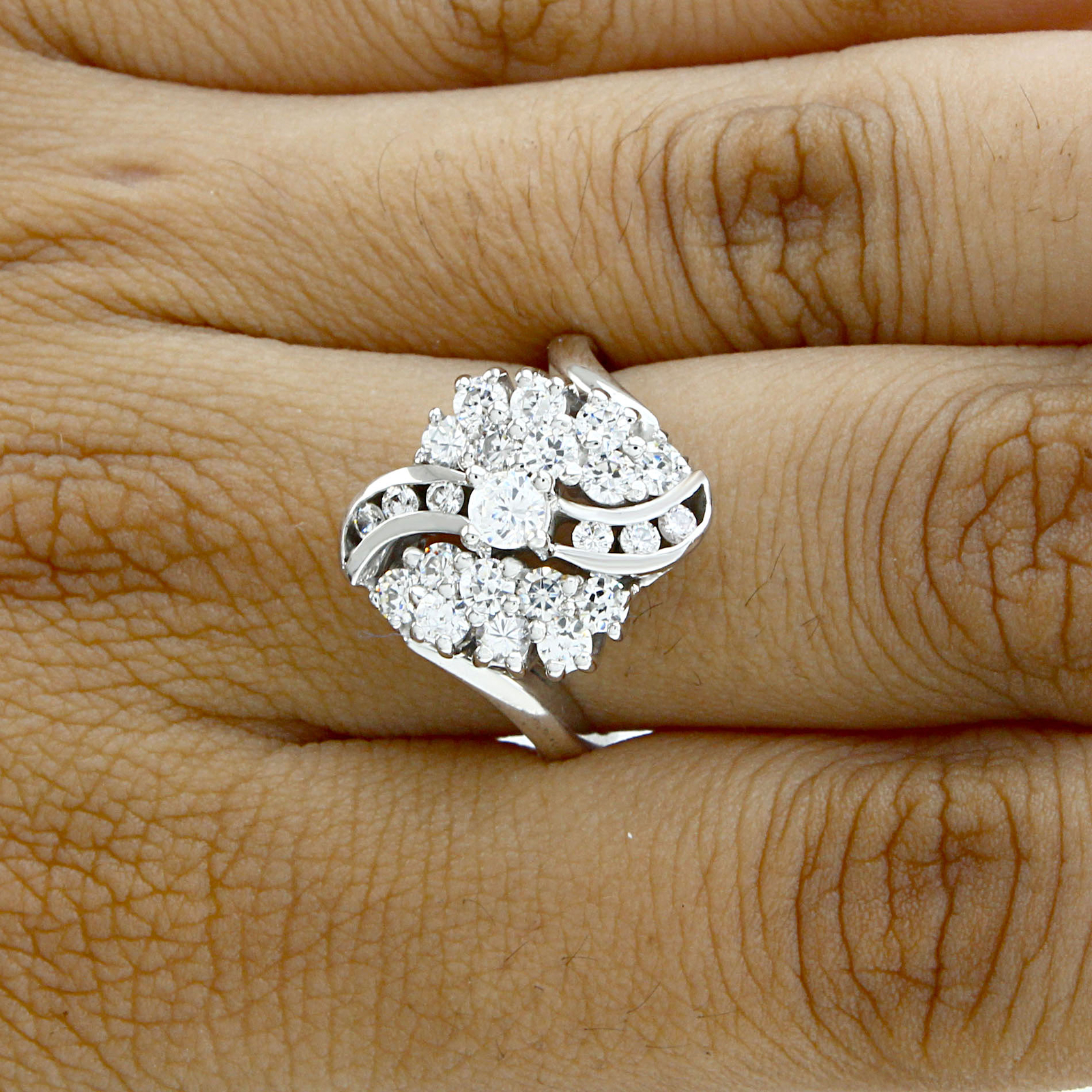Round 14K White Gold Plated Cluster Ring