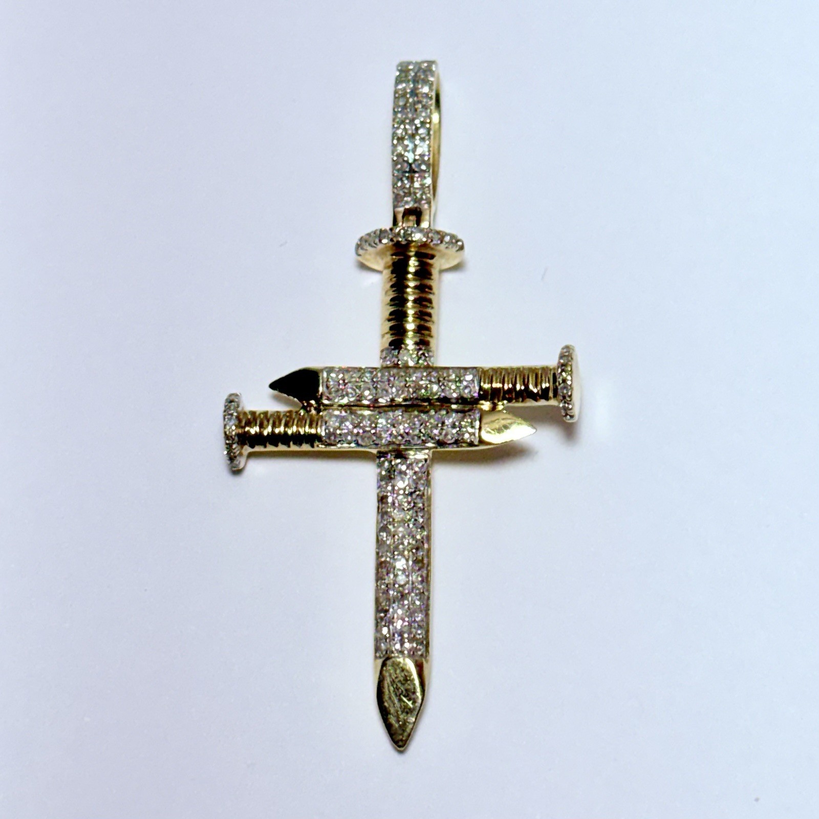 10K Yellow Gold 0.27ctw Pavé Diamond 52mm Nail Cross Pendant 8.4g