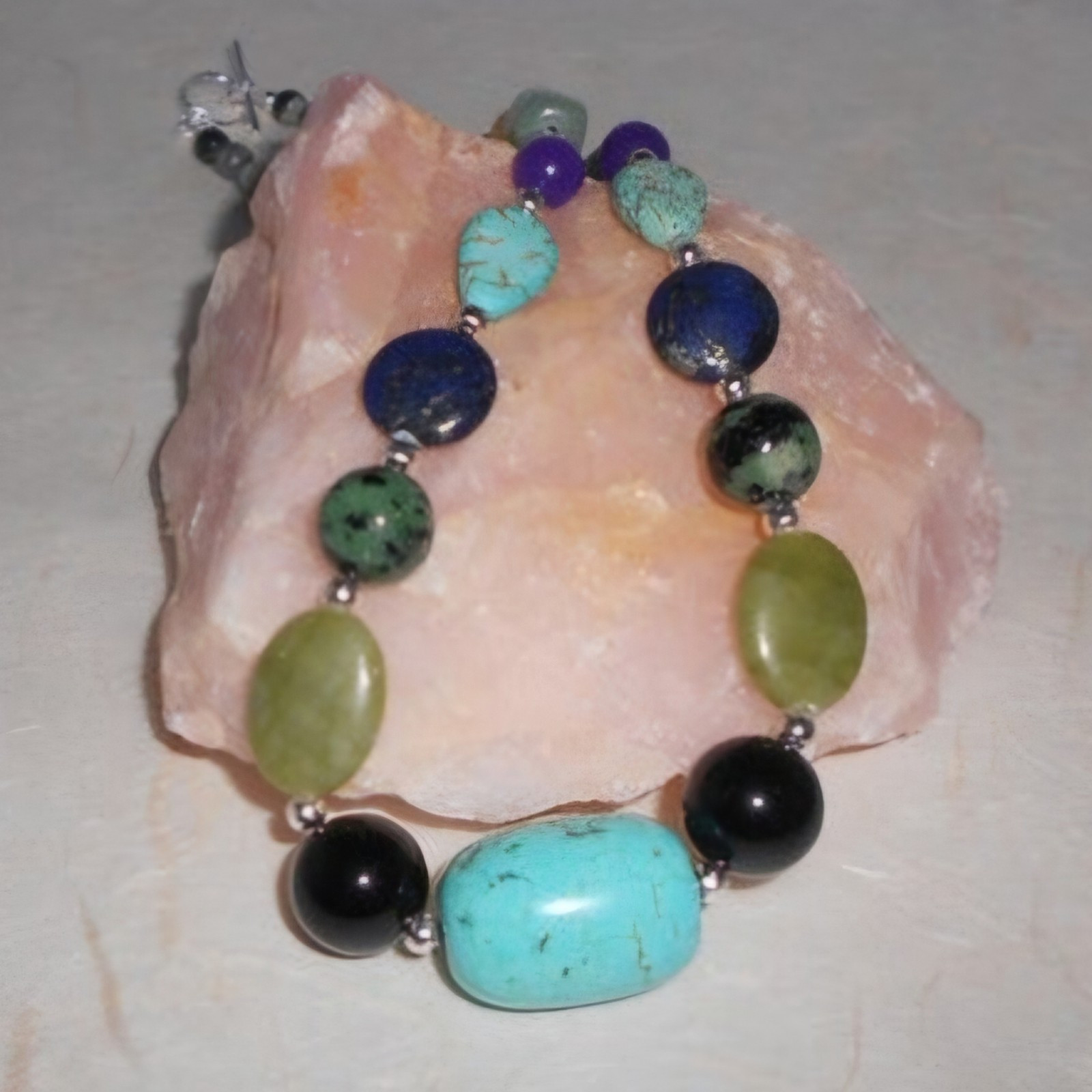 Multi Gemstone Necklace~Ruby Zoisite~Lemon Jade~ Lapis~ Aventurine Handcrafted