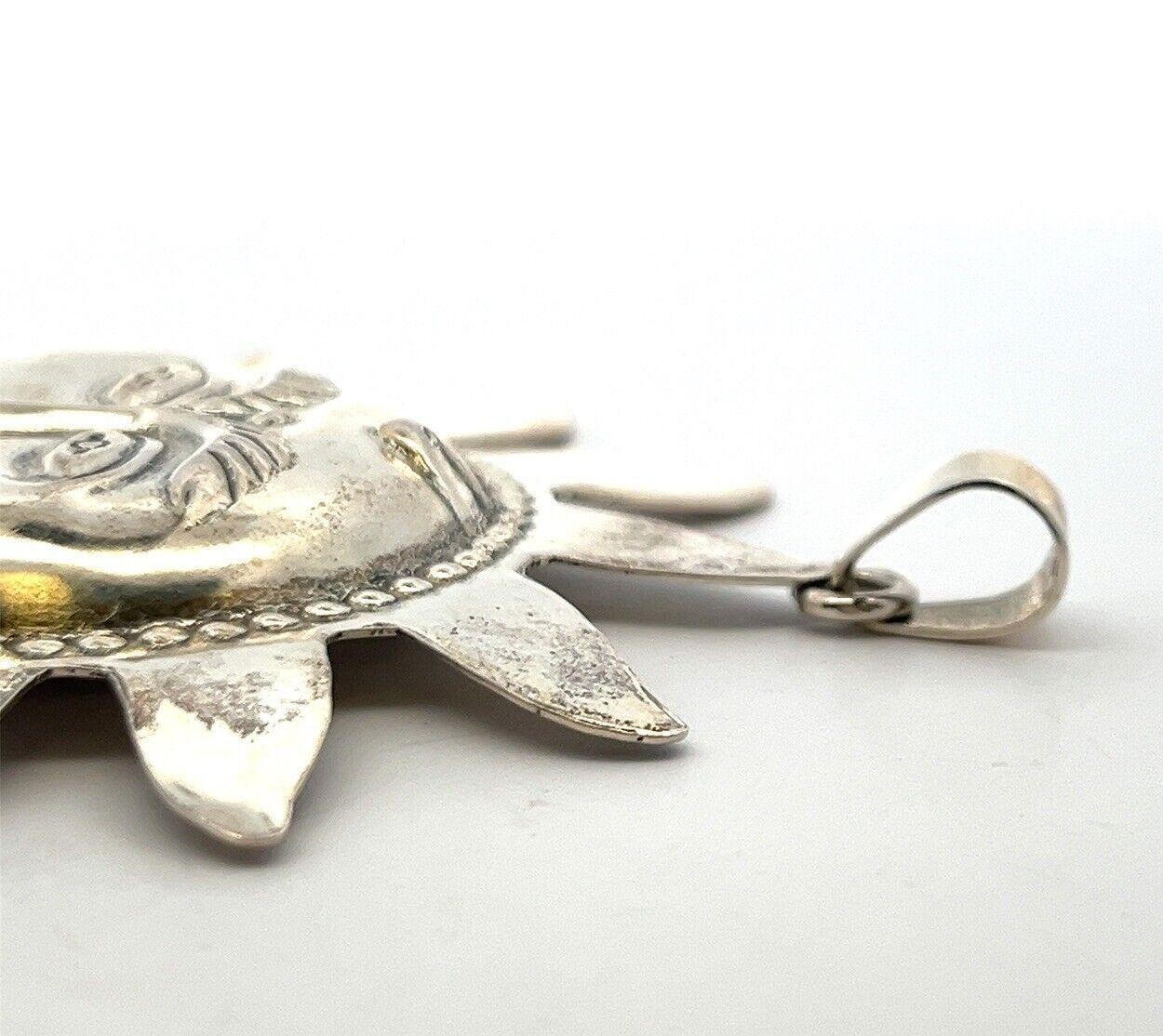 Vintage Mexico 925 Sterling Silver Large Sun God Pendant 15.7g
