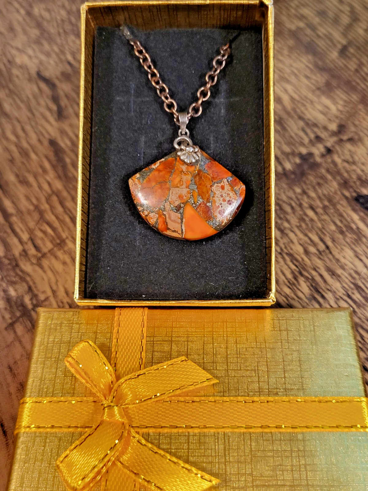 Maligano Jasper Pendant on Copper Chain Necklace 25″ with 3″ Extension