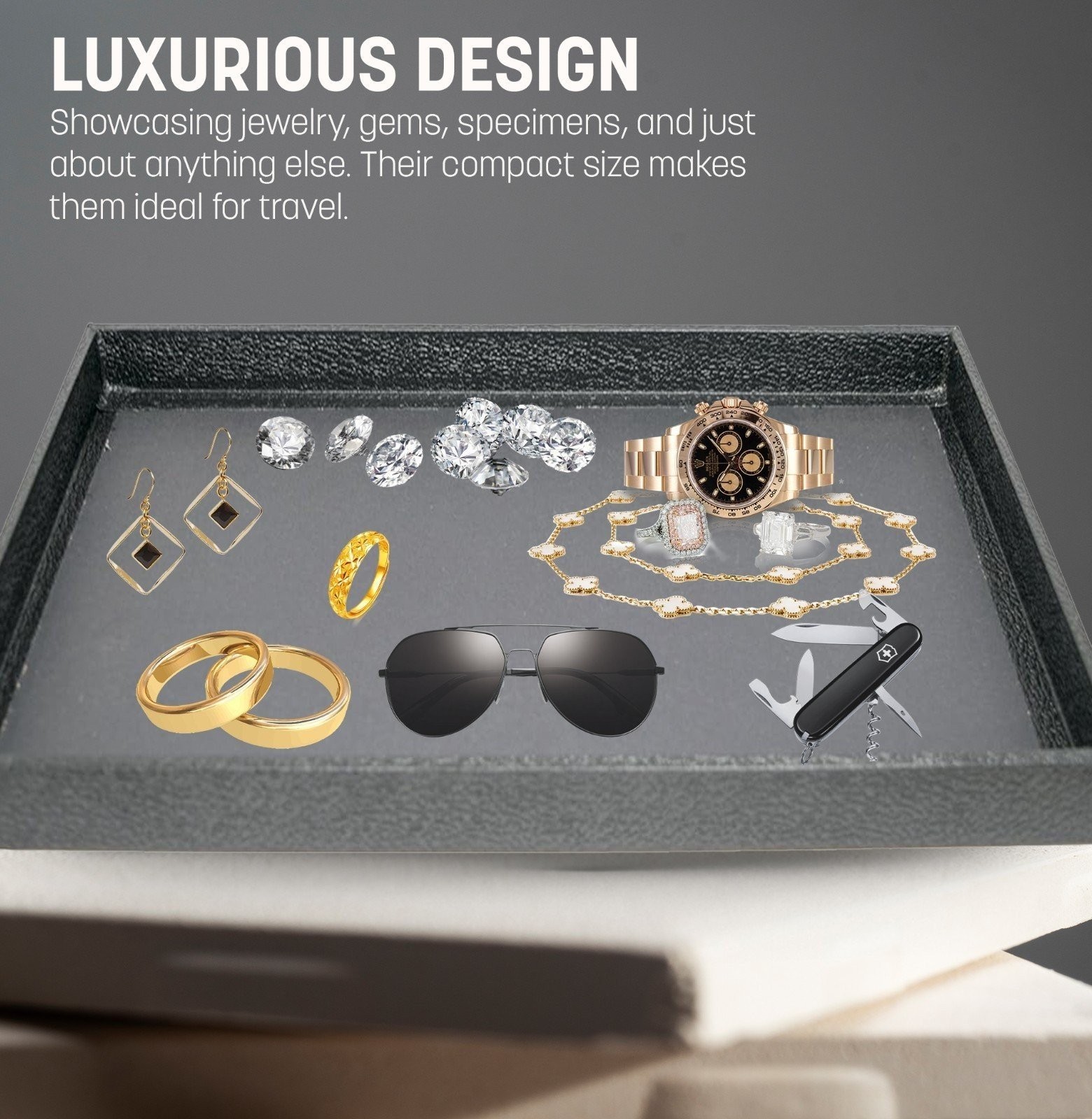 Novel Box Black Wood Jewelry Display Tray 14.75×8.25×1.15 Inches (No Lid)