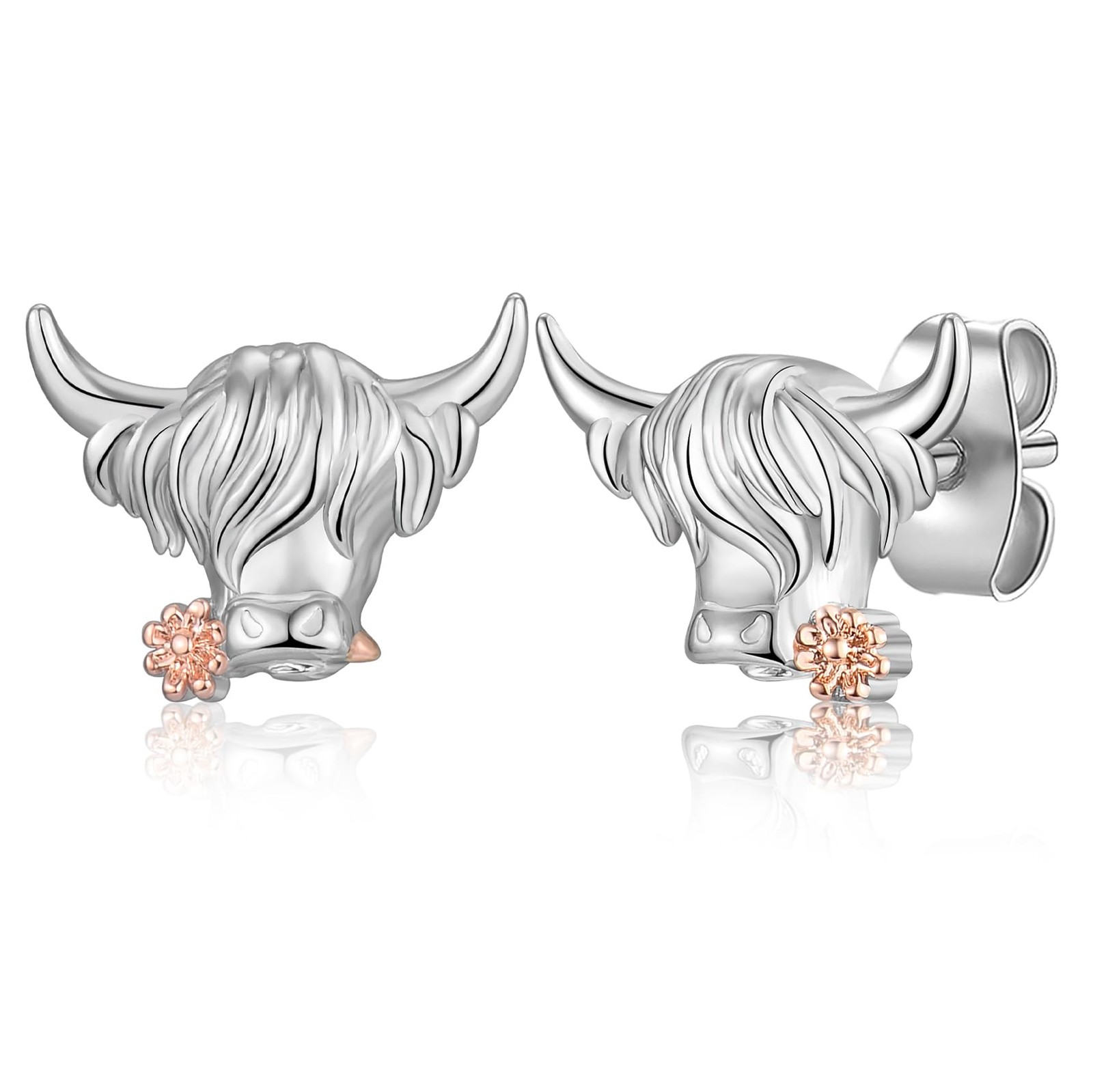EPIRORA Highland Cow Stud Earrings for 9.2mm x 12mm (0.36″ x 0.47″), silver