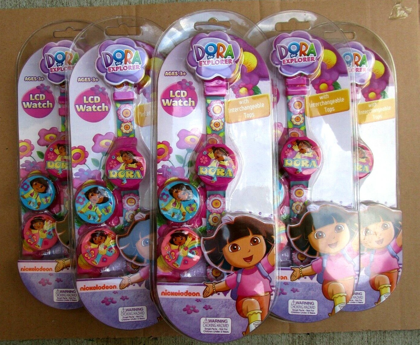Dora The Explorer Digital LCD Flip Wrist Watch with Extra Face Caps 6 Pack-New!