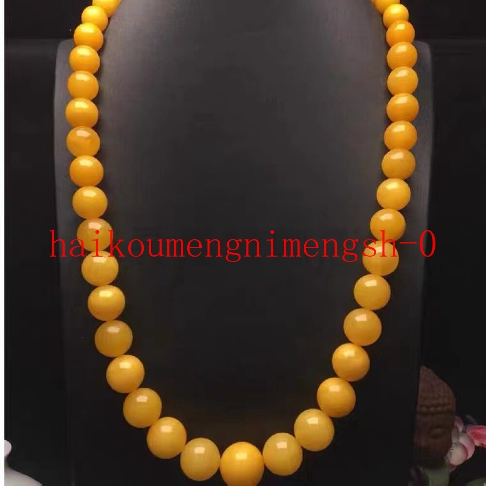 10-20mm Natural Yellow Beeswax Amber Tower Round Beads Necklace 22″