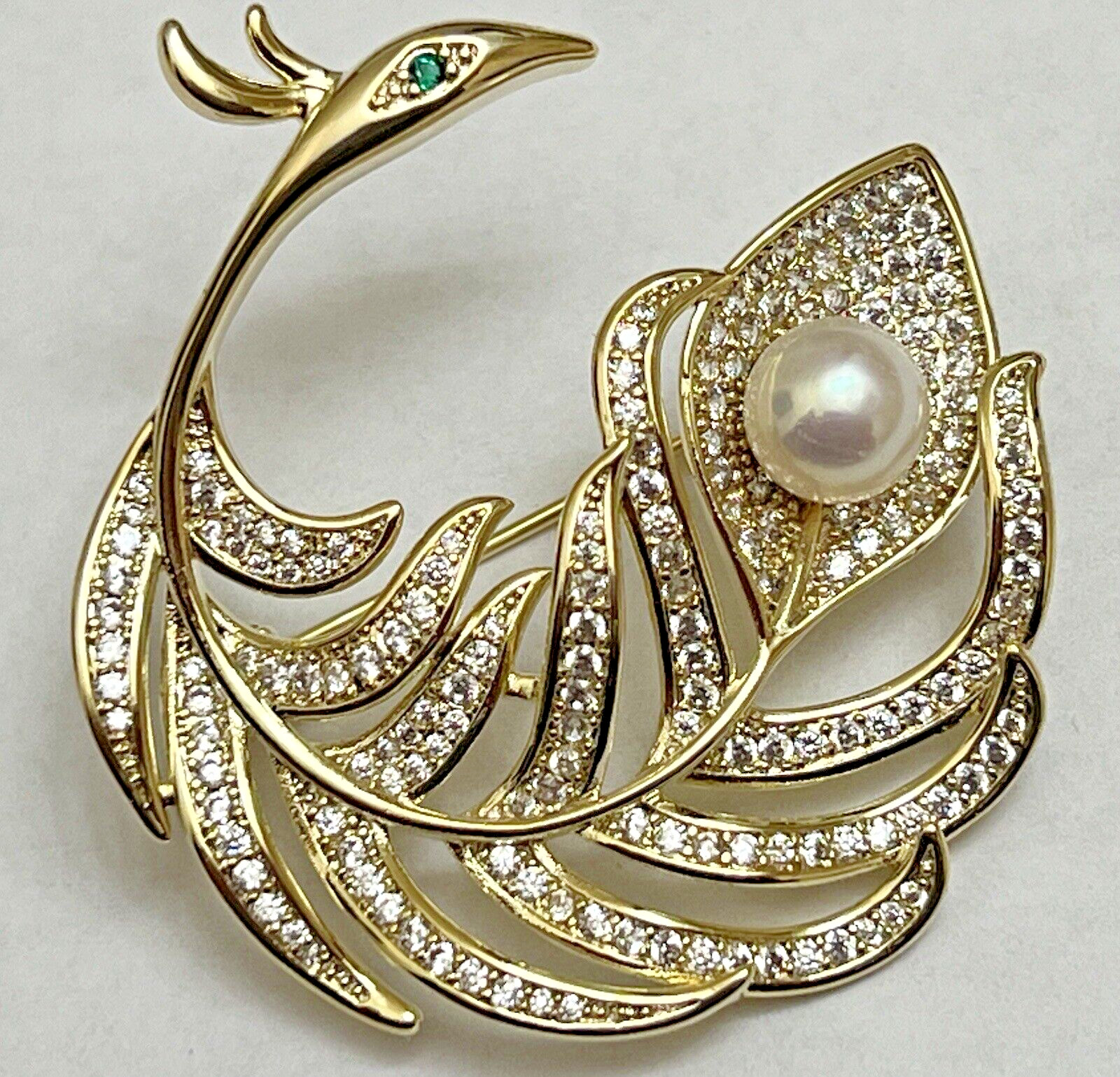Crystal Rhinestone Brooch Pin Bird Feather Glass Leaf Flower Vintage Ice Clear