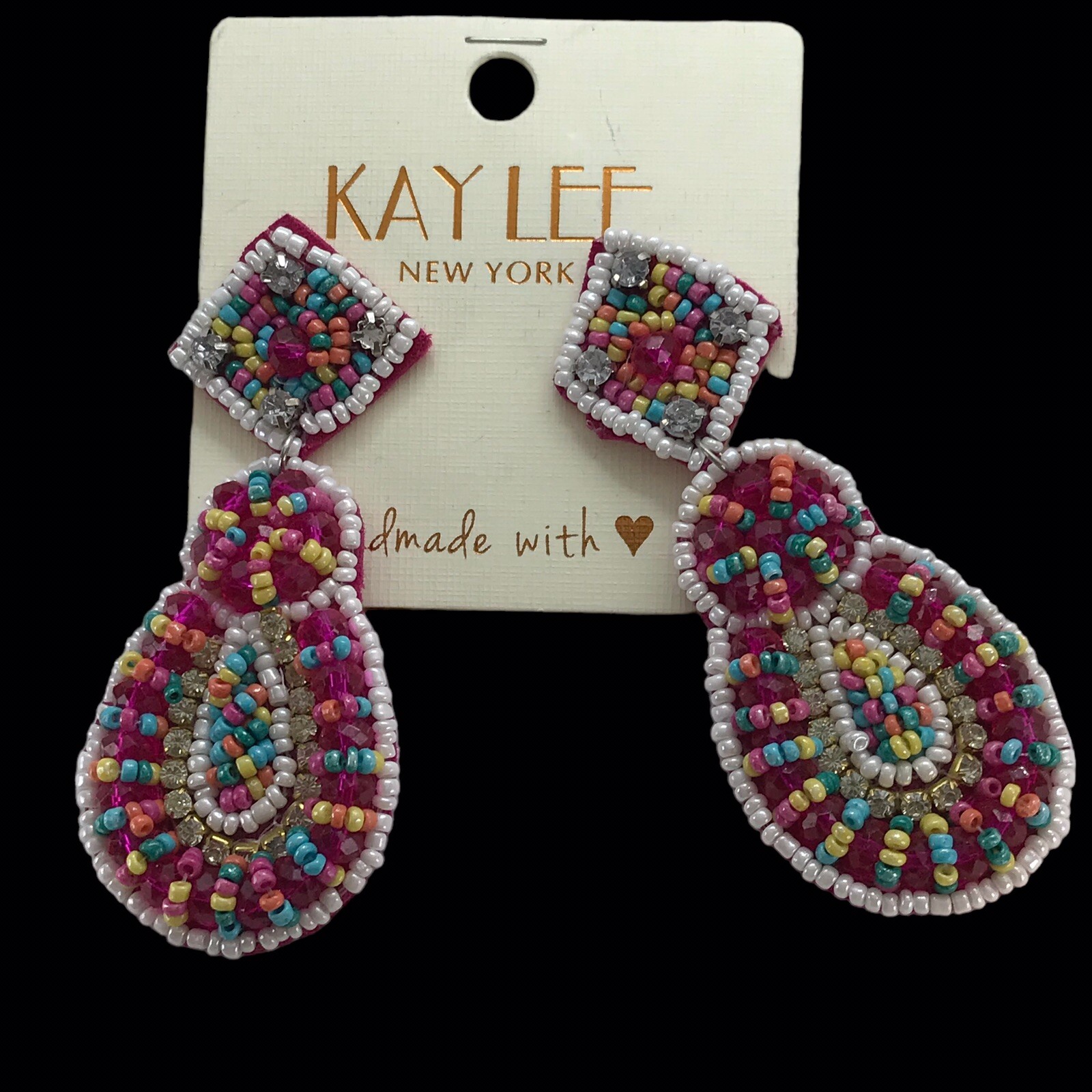 Kay Lee New York beaded felt Statement earrings Handmade Boho danglers