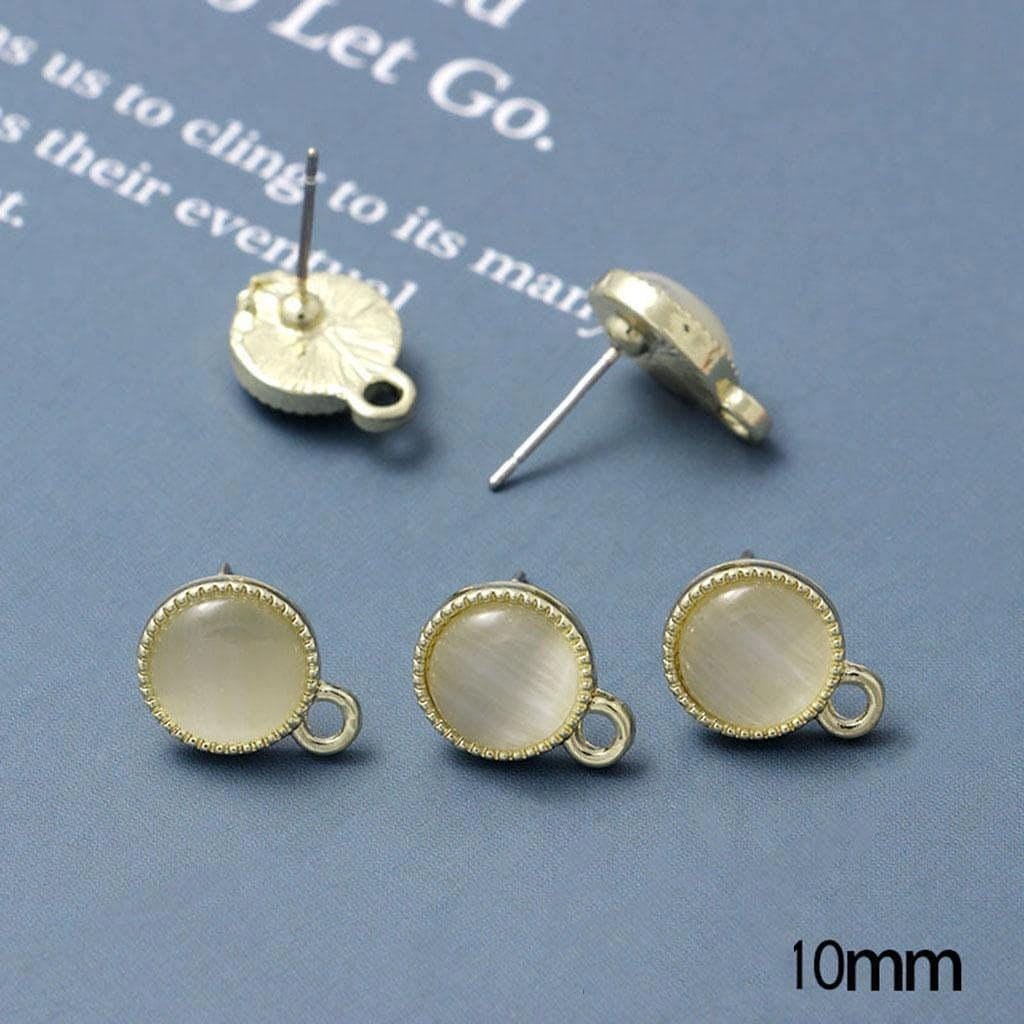 2Pairs Gold Plated Alloy Stud Faux Cat Eye Beads Earrings Component GJS639