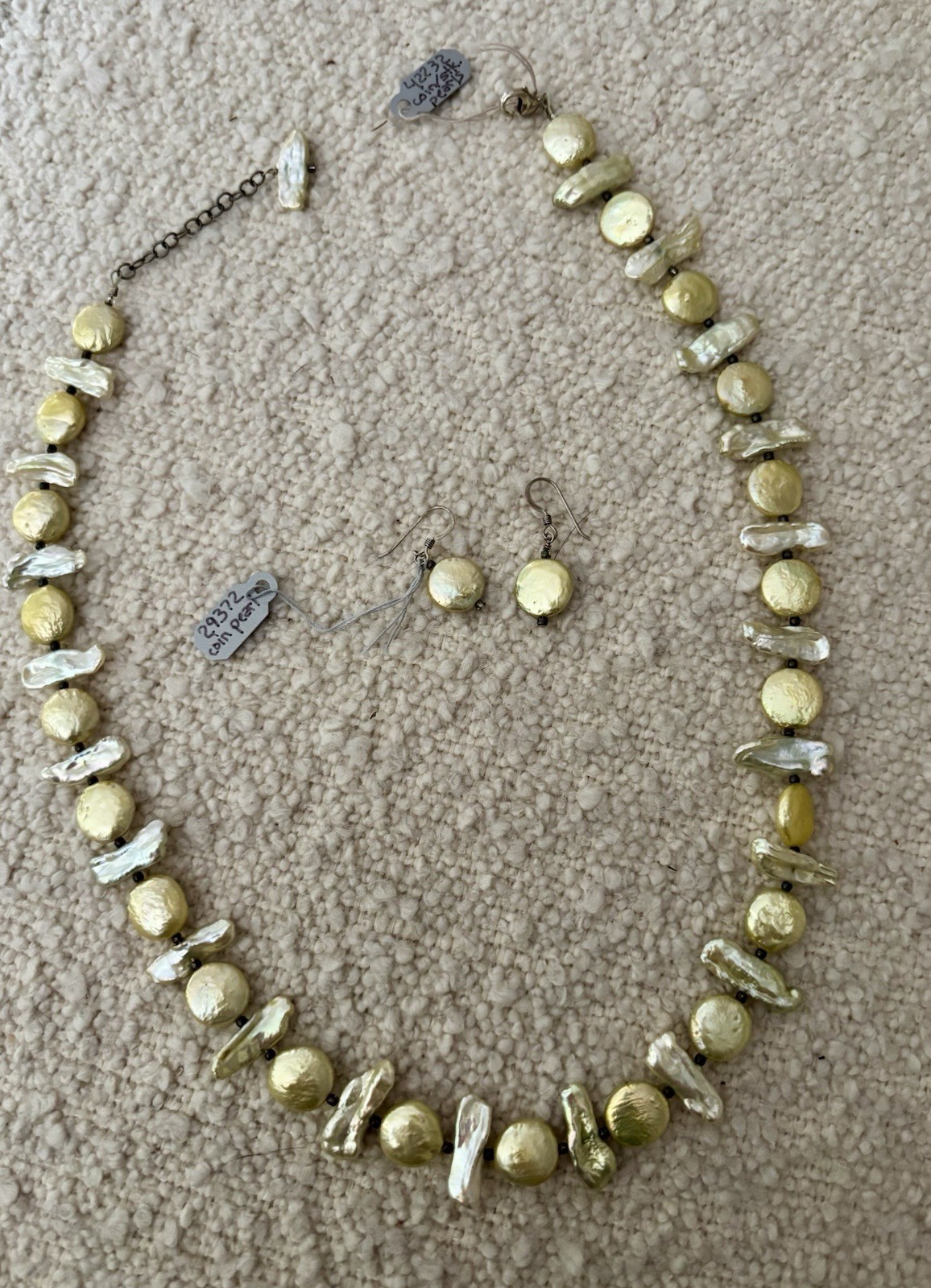 STICK COIN PEARL NECKLACE (19 – 21″) & EARRINGS GOLD SILVER COLOR