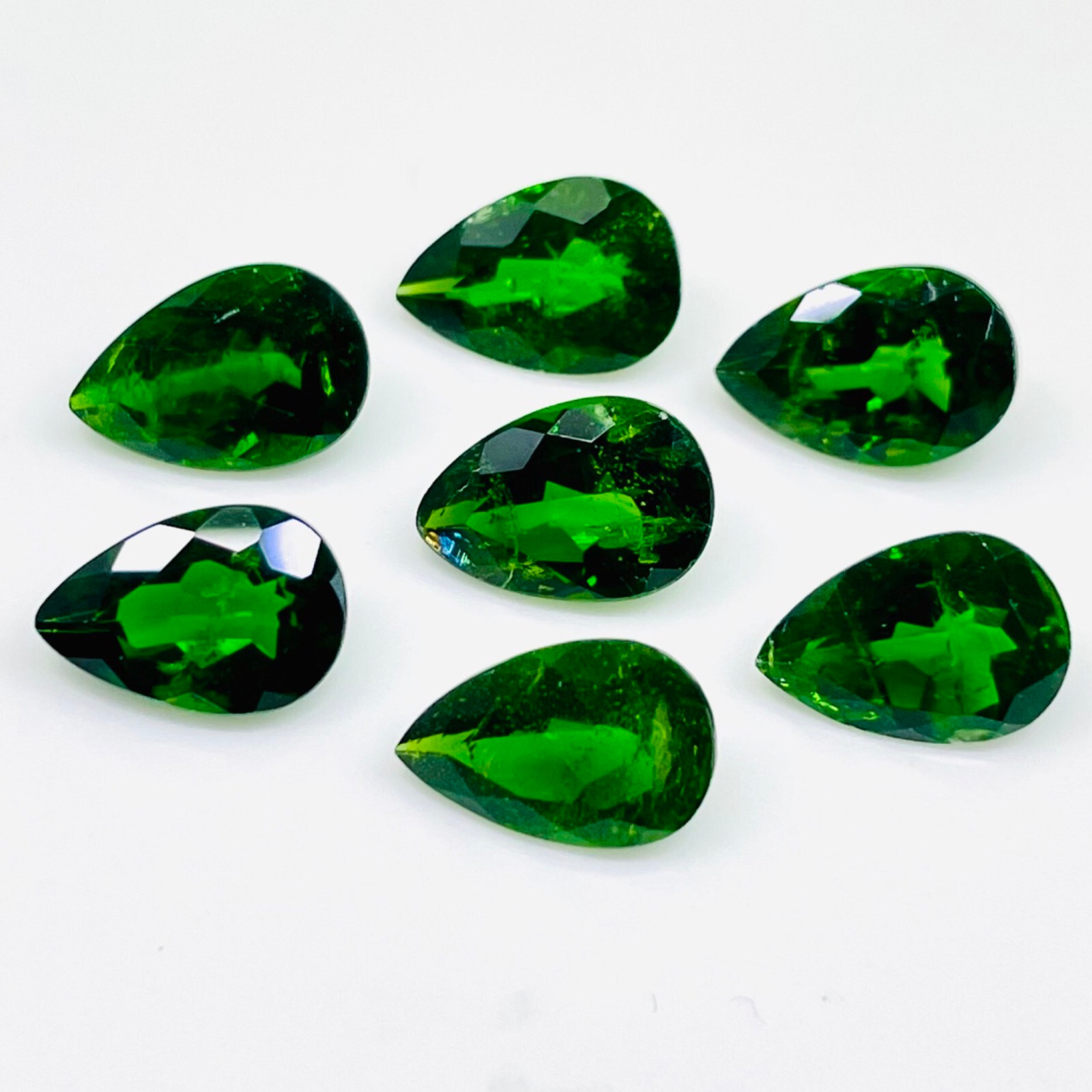 Natural Chrome Diopside 7 Pcs 9x6mm Pear Cut Vivid Green Loose Gemstones Lot