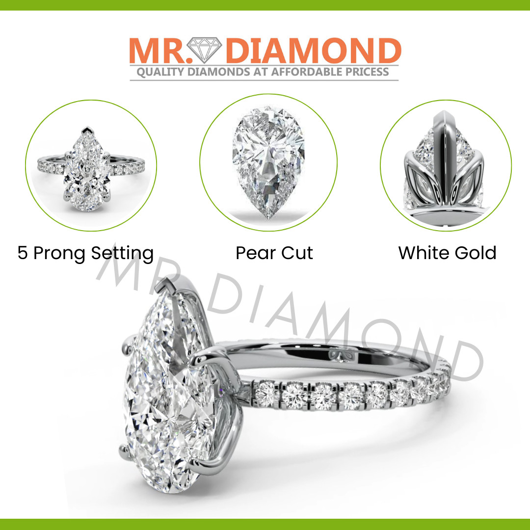 IGI 2.56 CT E VS1 Pear Cut Lab Grown Diamond Engagement Ring 14K White Gold