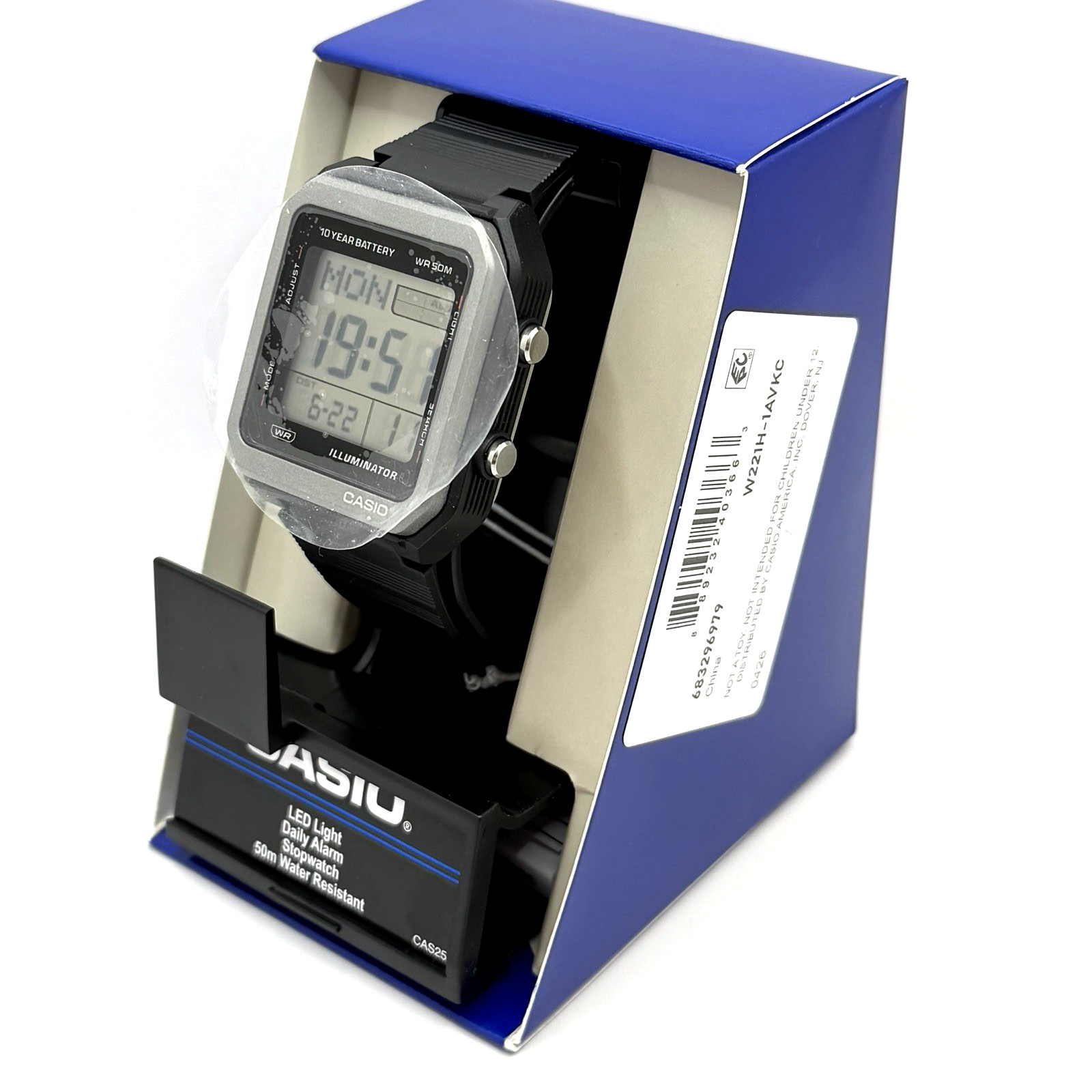 Casio Collection Standard W221H-1AV Black 10-year Battery Flash Alert World Time