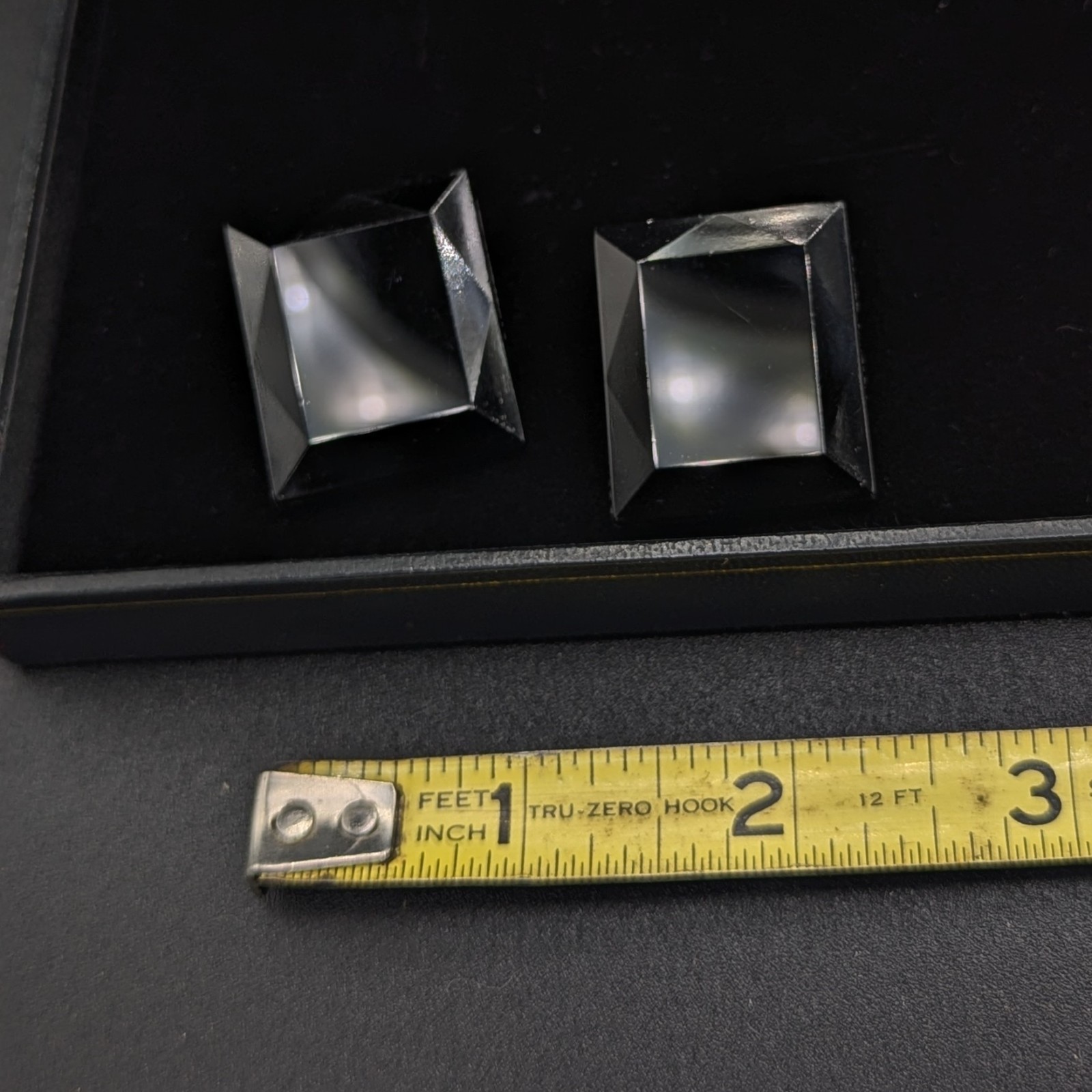 Vintage West Germany Black Glass Clip Earrings Art Deco Mourning Style Geometric