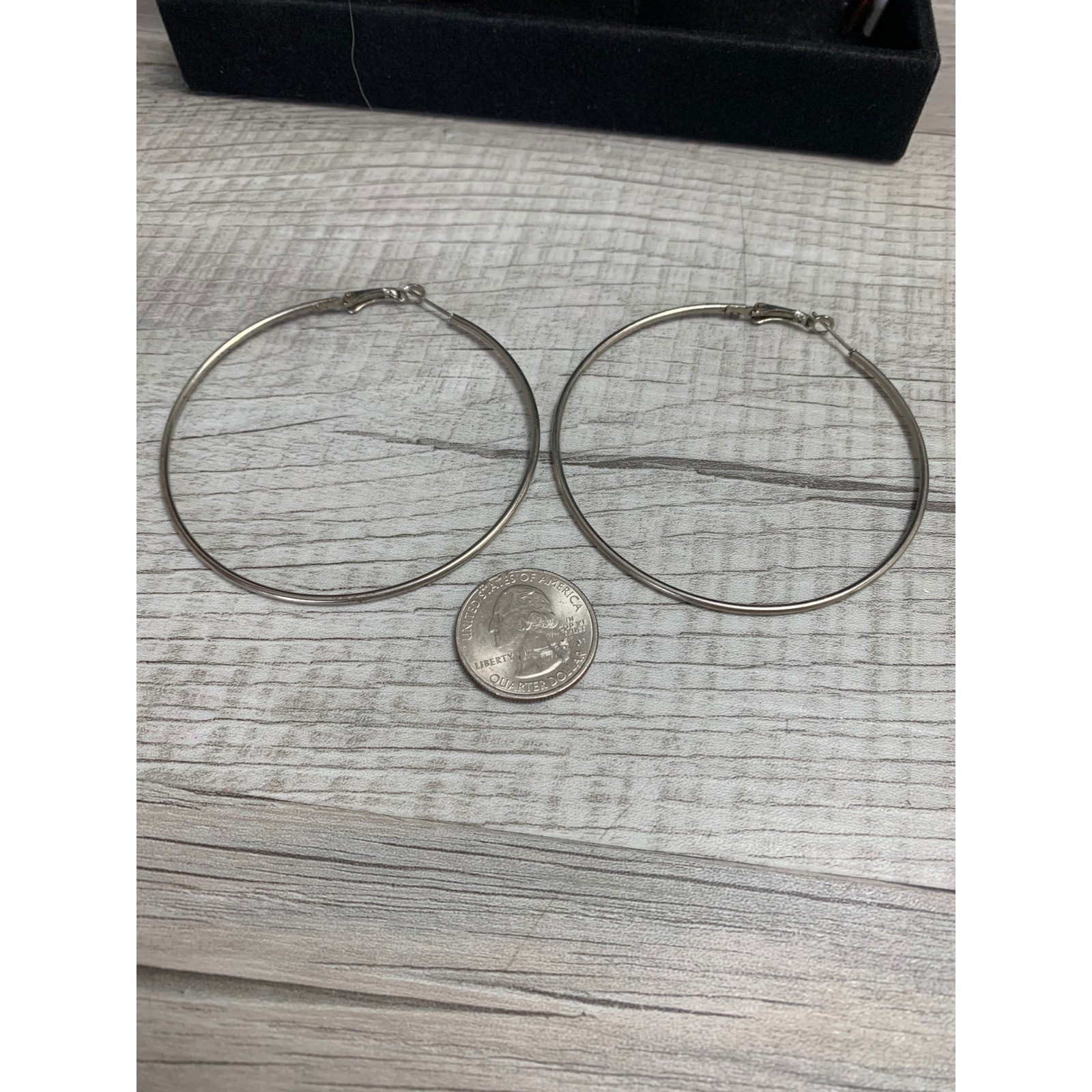 Womens Silver Tone Oversized Thin Hoop Earrings 2.5 Inch Latch Back Minimalist