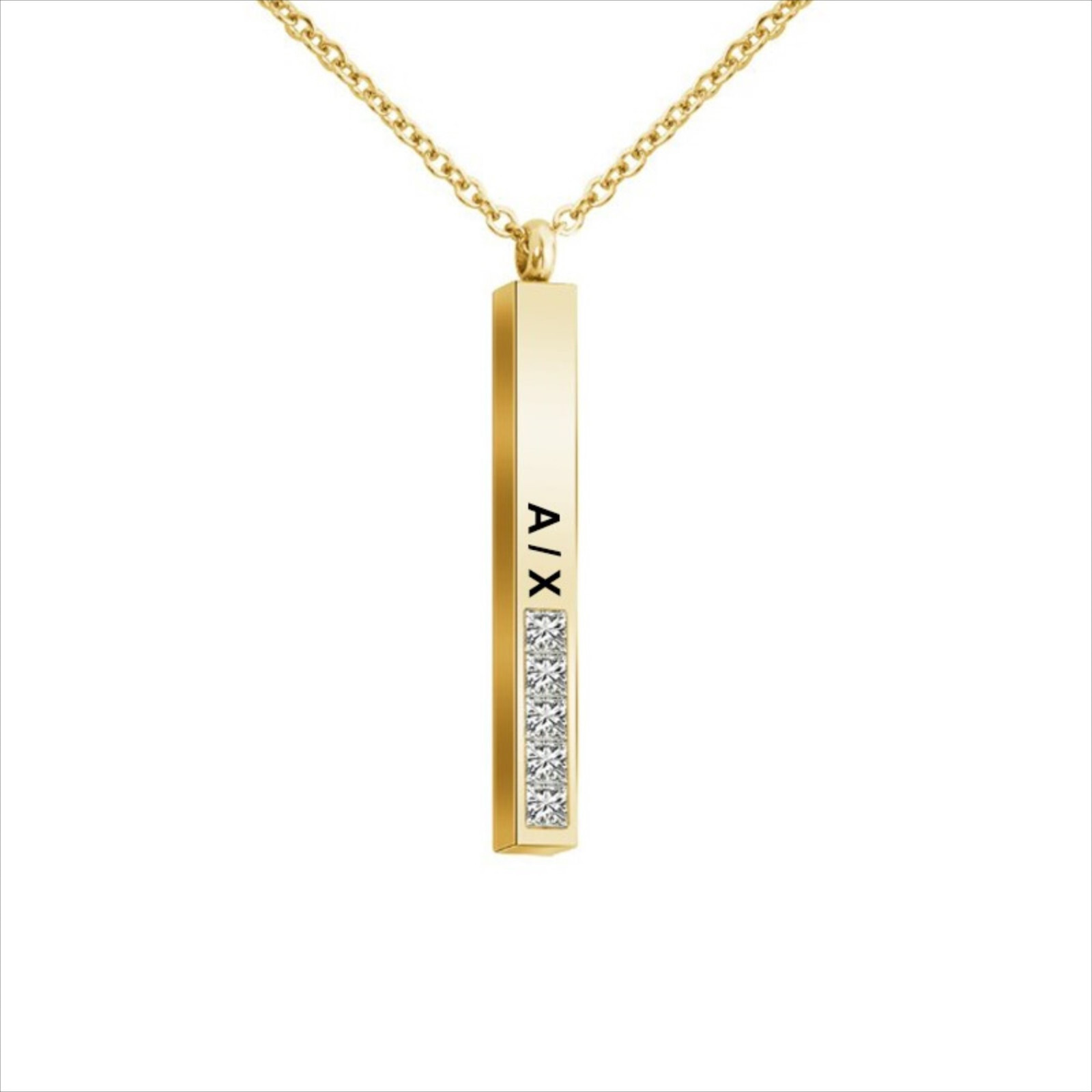 Personalized Vertical Crystal Bar Necklace, Custom Engraved 3D Name Necklace