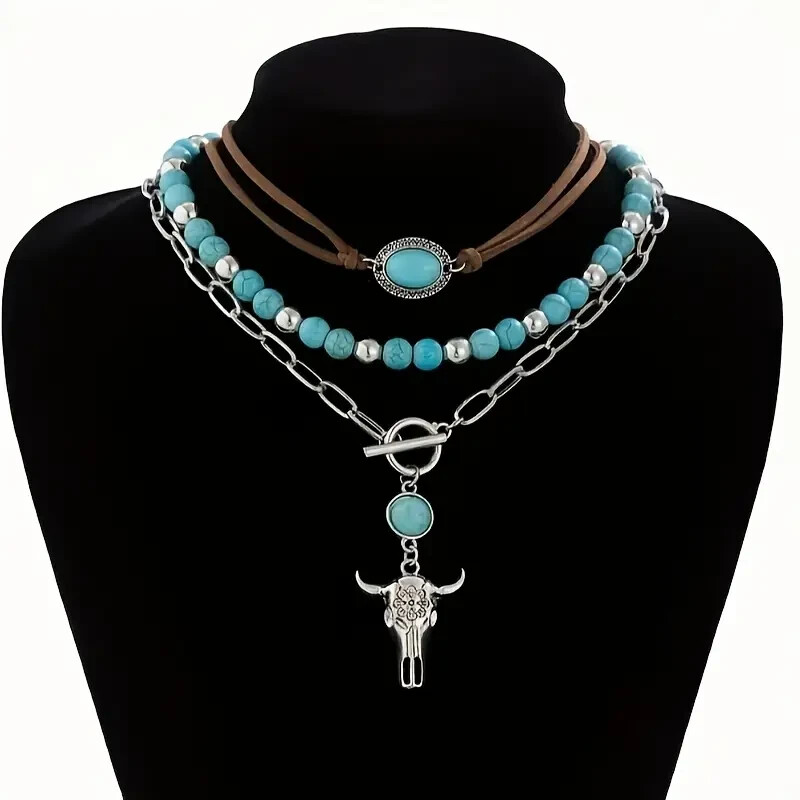 Elegant 925 Sterling Silver Vintage Tibetan Tibet Turquoise Pendant Necklace 3pc