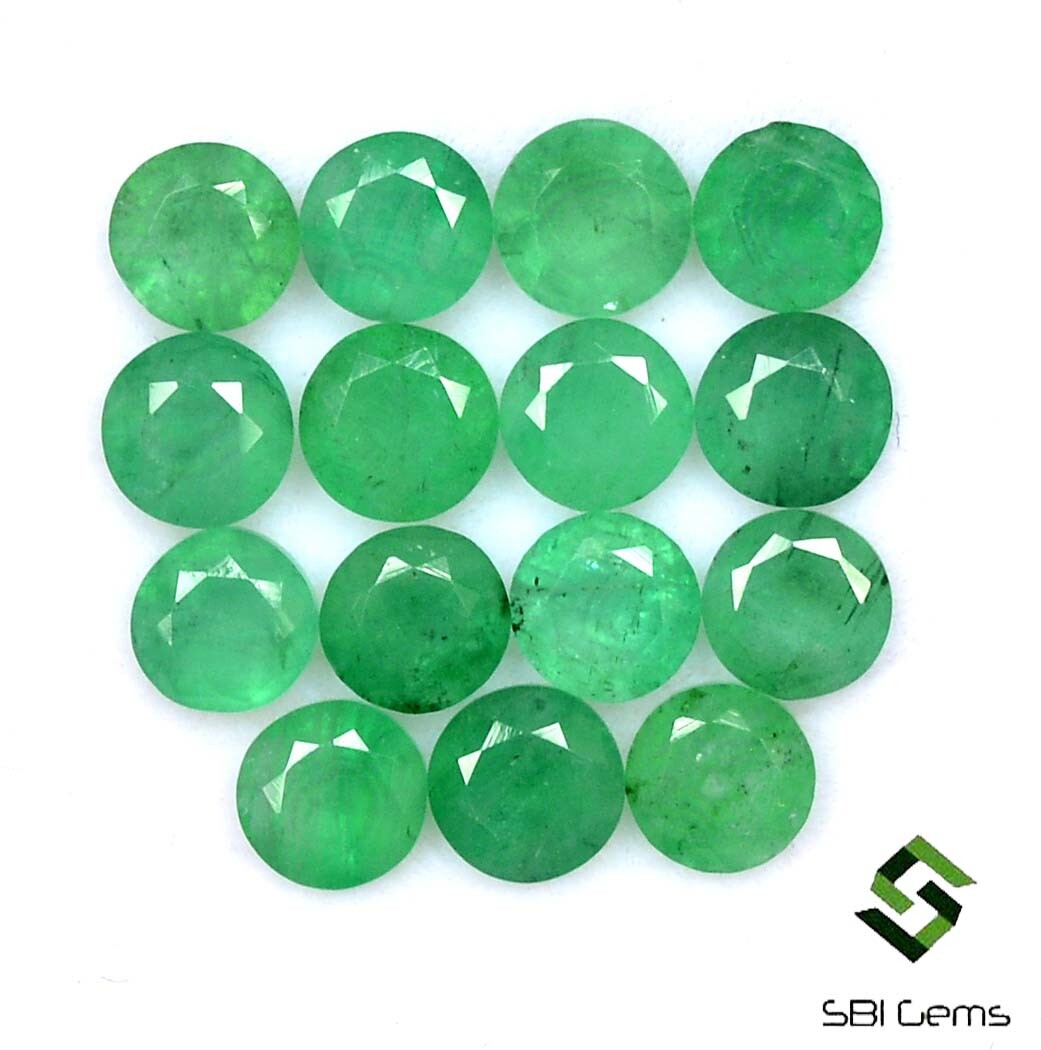 7.21 CTS Natural Emerald Round Cut 5 mm Lot 15 Pcs Calibrated Loose Gemstones
