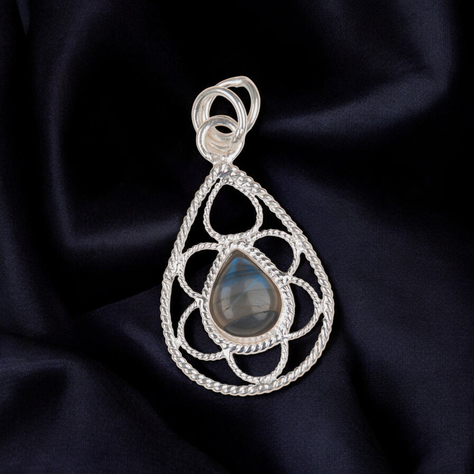 925Sterling Silver Labradorite Gemstone Jewelry Handmade Boho Pendant 1.4″ Gifts