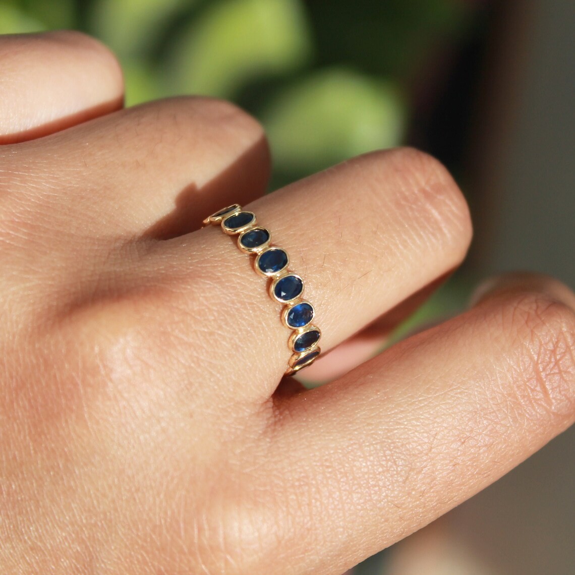2Ct Lab Created Blue Sapphire Eternity Wedding Band Ring 14K Yellow Gold Plated