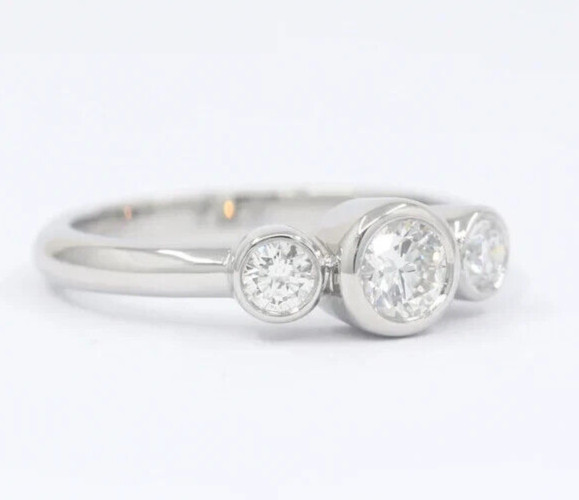 Diamond 2Ct Bezel Set Lab Created Engagement 3-Stone Ring 14K White Gold Plated
