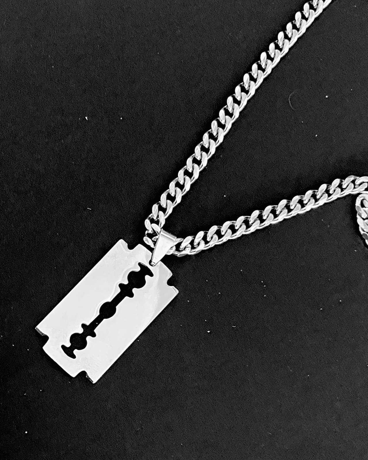 Stainless Steel Razor Blade Pendant Curb Link Chain Necklace Dimebag Neck chain