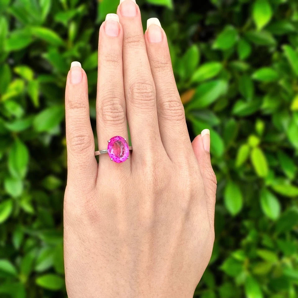 12 Ct Stone Natural Certified Pink Sapphire Oval Cut Ring 925 Silver Ring Size 9