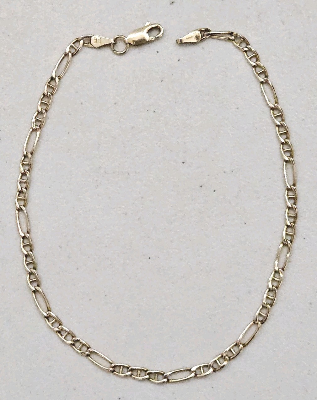Vintage 14K Gold Italy 3mm Figaro Chain Anklet 9-5/8″